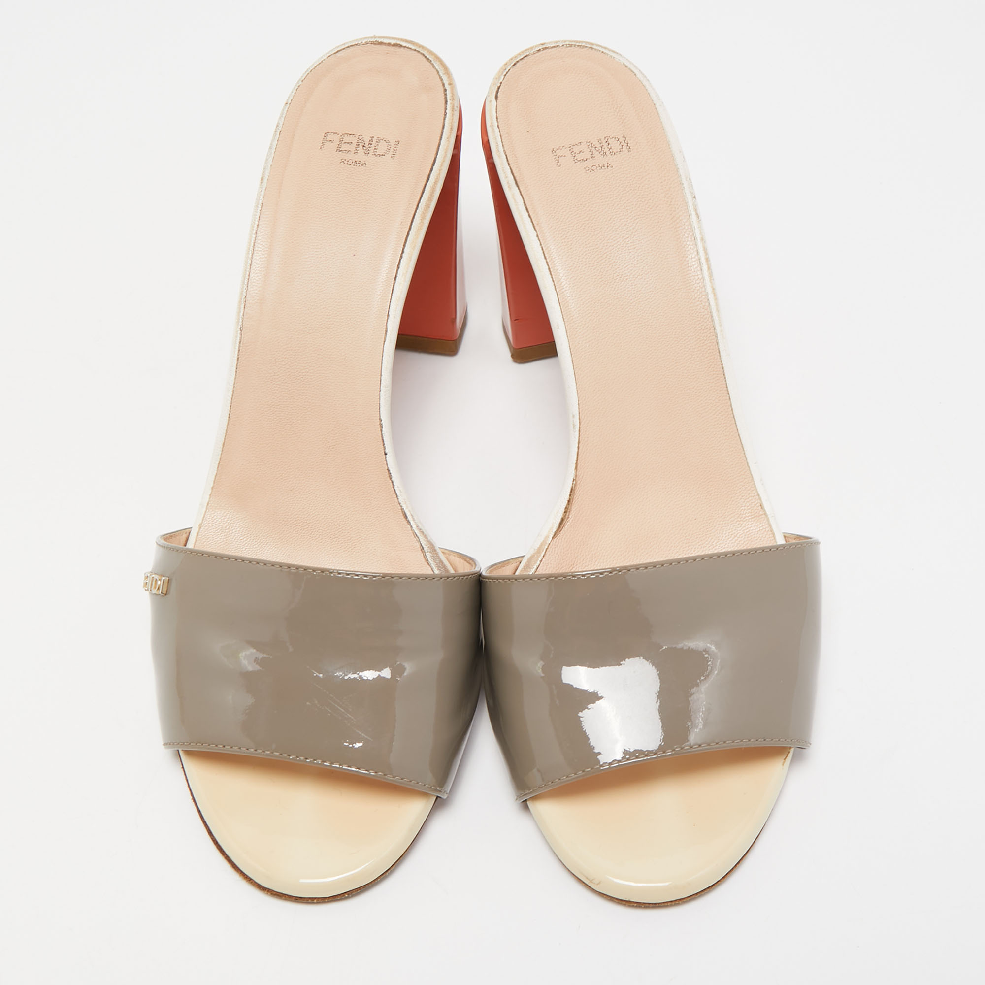 Fendi Tri Color Patent Leather Slide Sandals Size 37.5