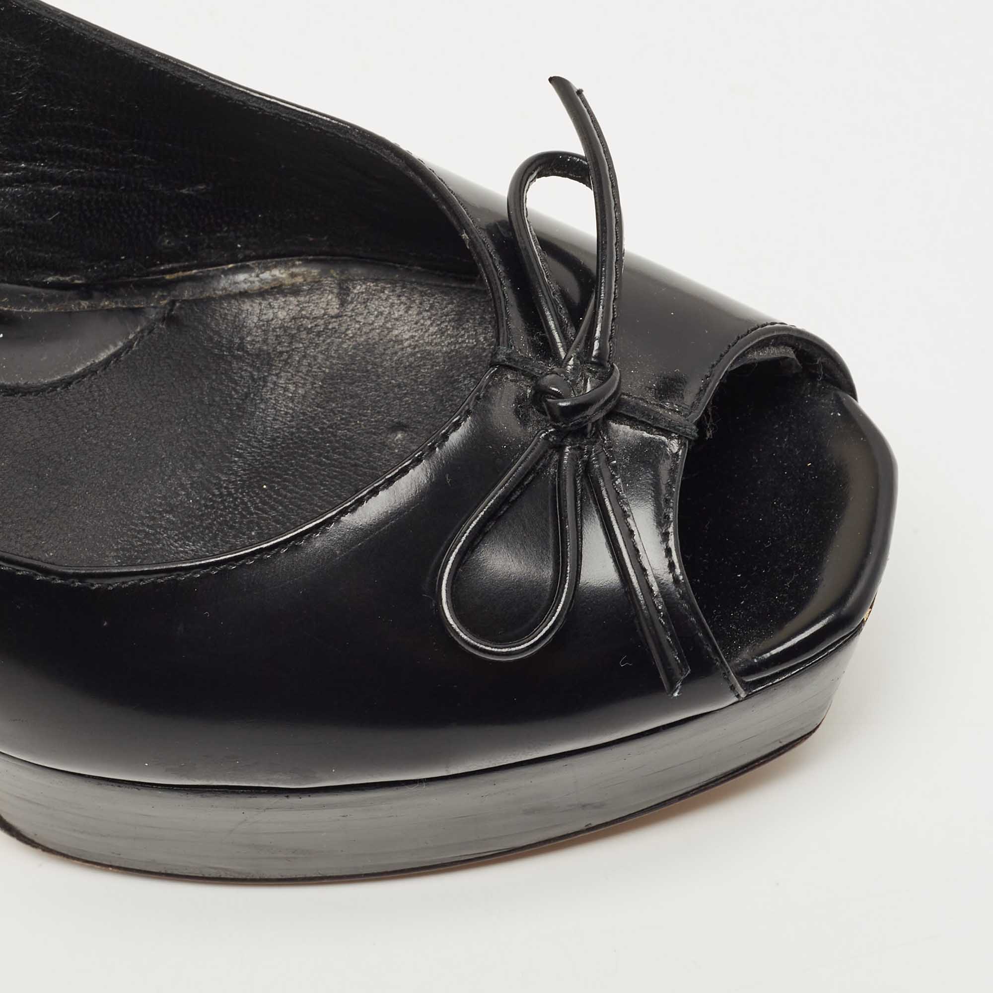 Fendi Black Leather Bow  Peep Toe  Platform Slingback  Pumps Size 41