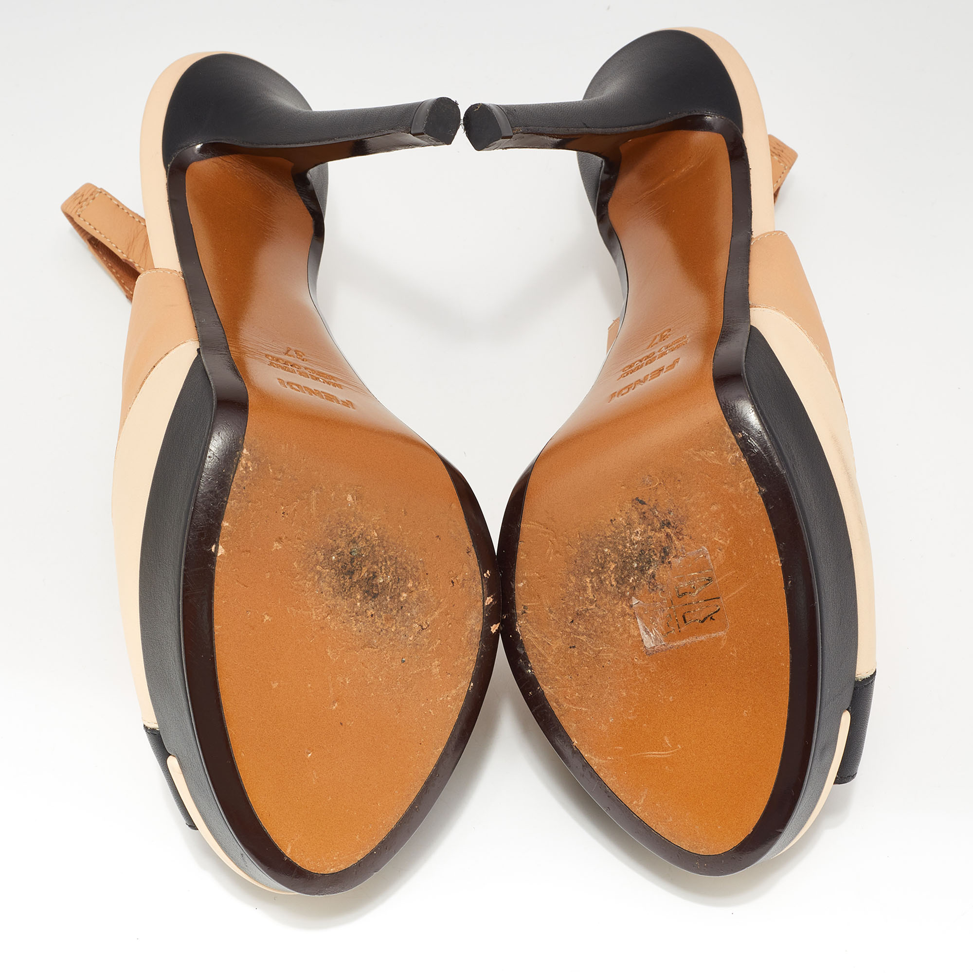 Fendi Multicolor Leather Color Block Peep Toe Slingback Sandals Size 37