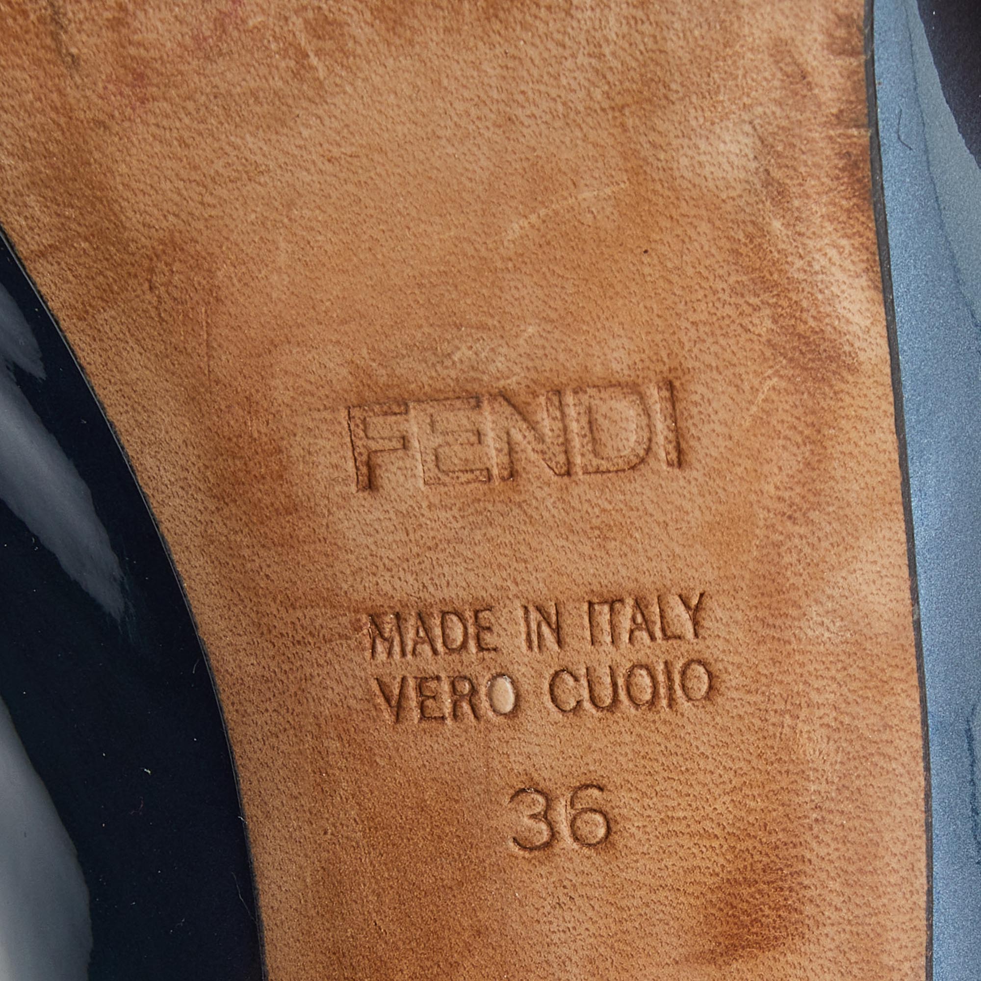 Fendi Blue Patent Leather Peep Toe Platform Pumps Size 36