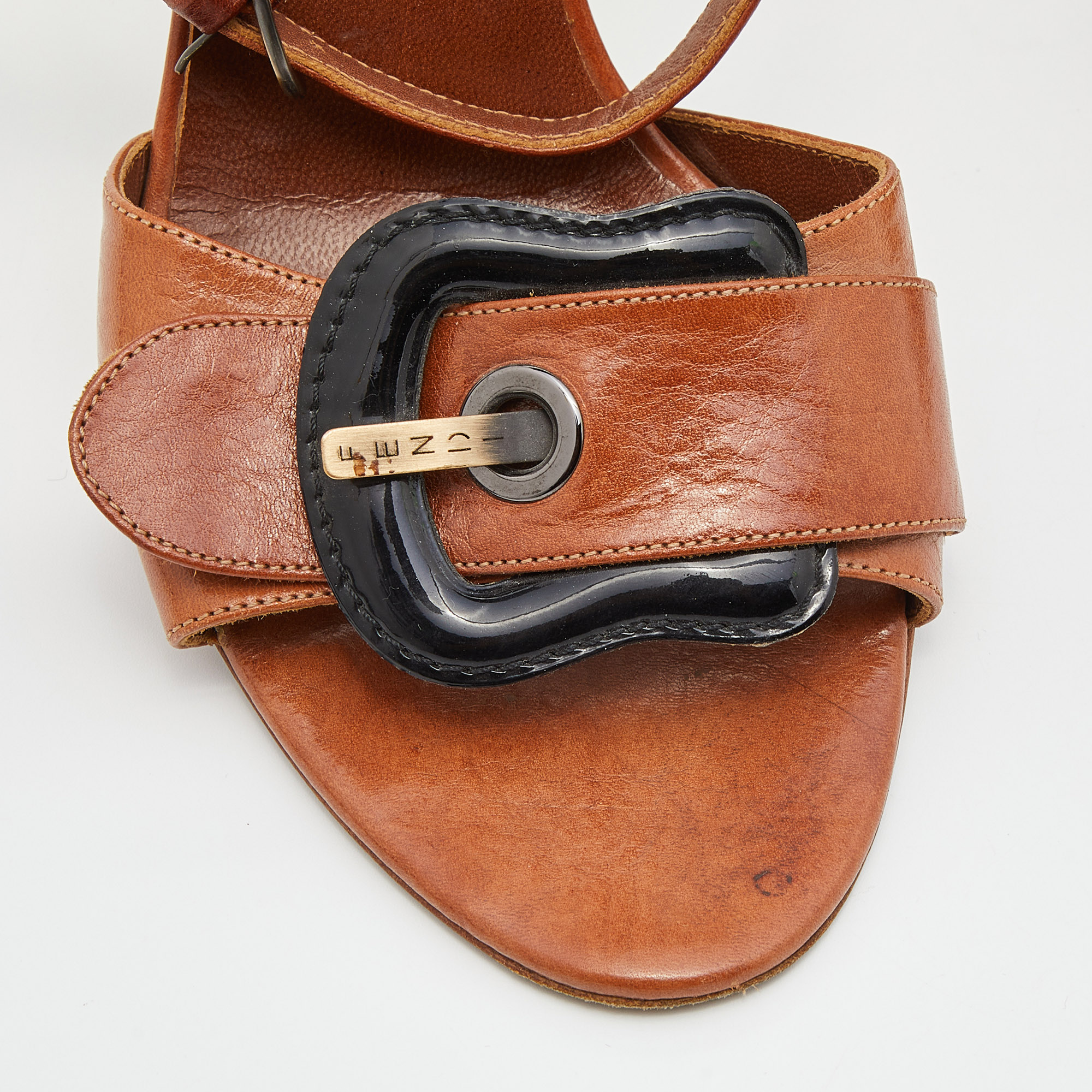 Fendi Brown Leather Buckle Detail Ankle Strap Sandals Size 38.5