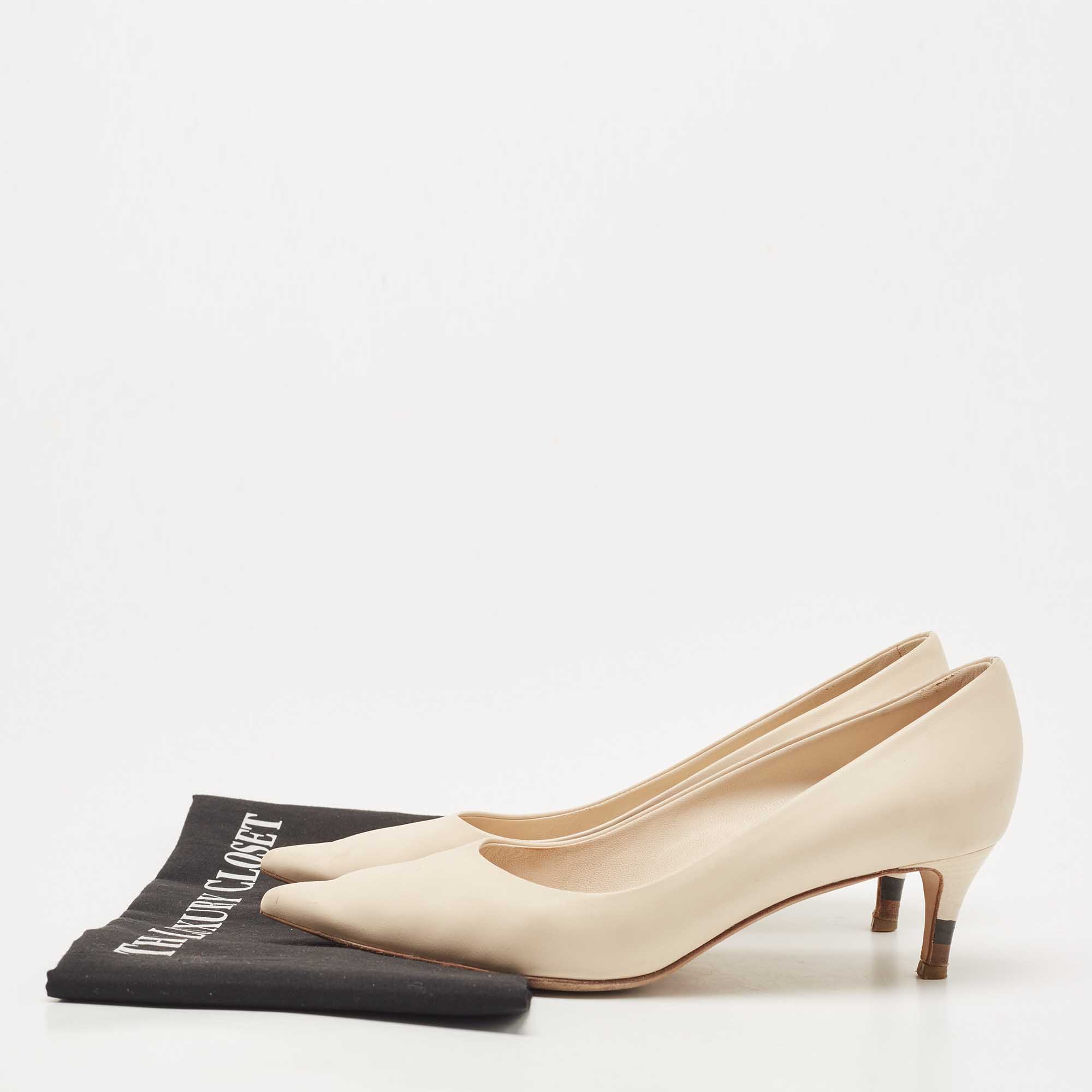 Fendi Beige Leather Pointed Toe Pumps Size 36