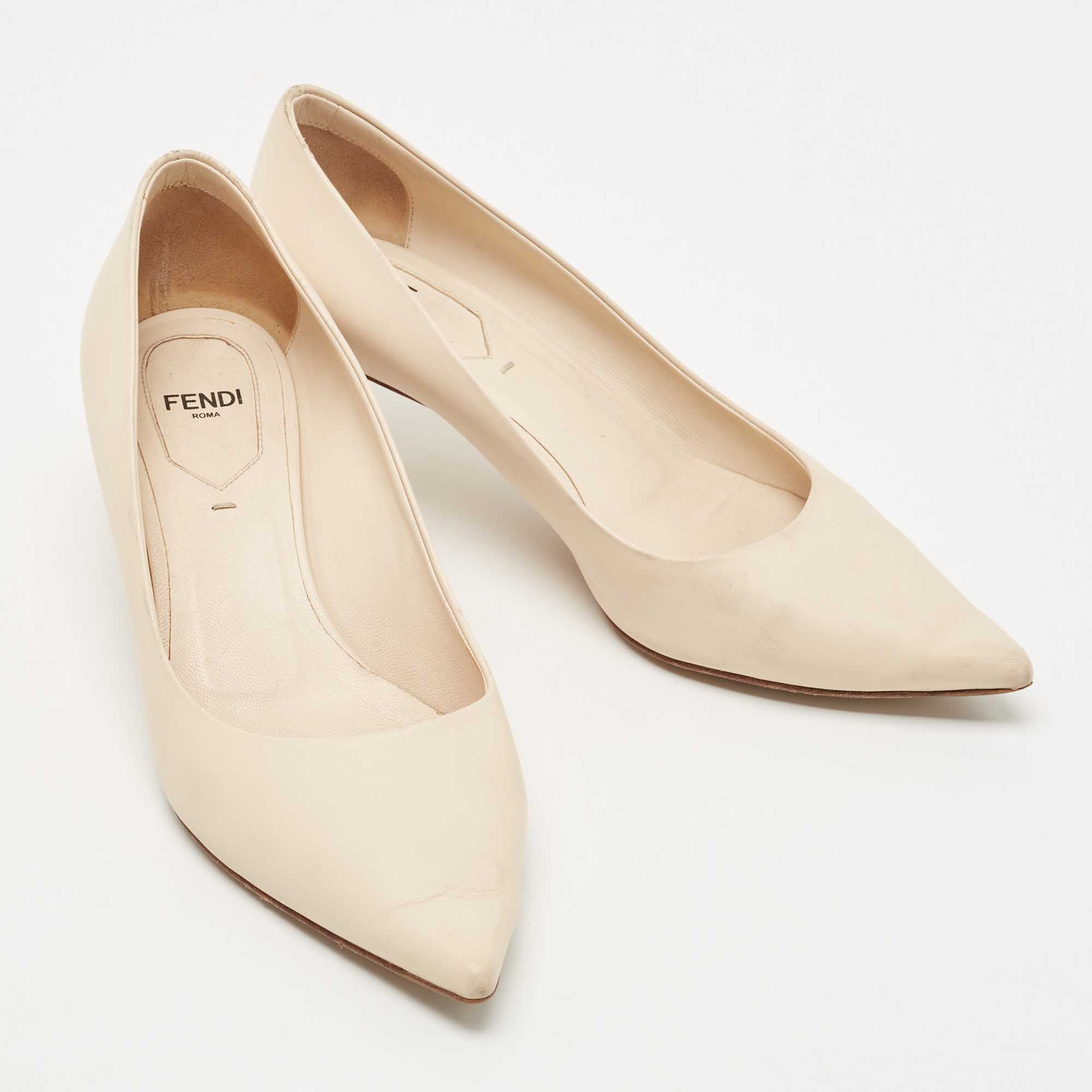 Fendi Beige Leather Pointed Toe Pumps Size 36