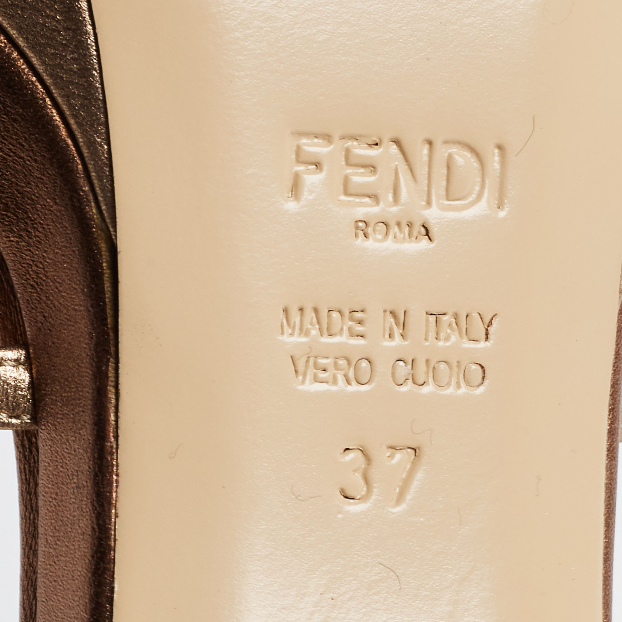 Fendi Metallic Leather Strappy T-Bar Platform Sandals Size 37