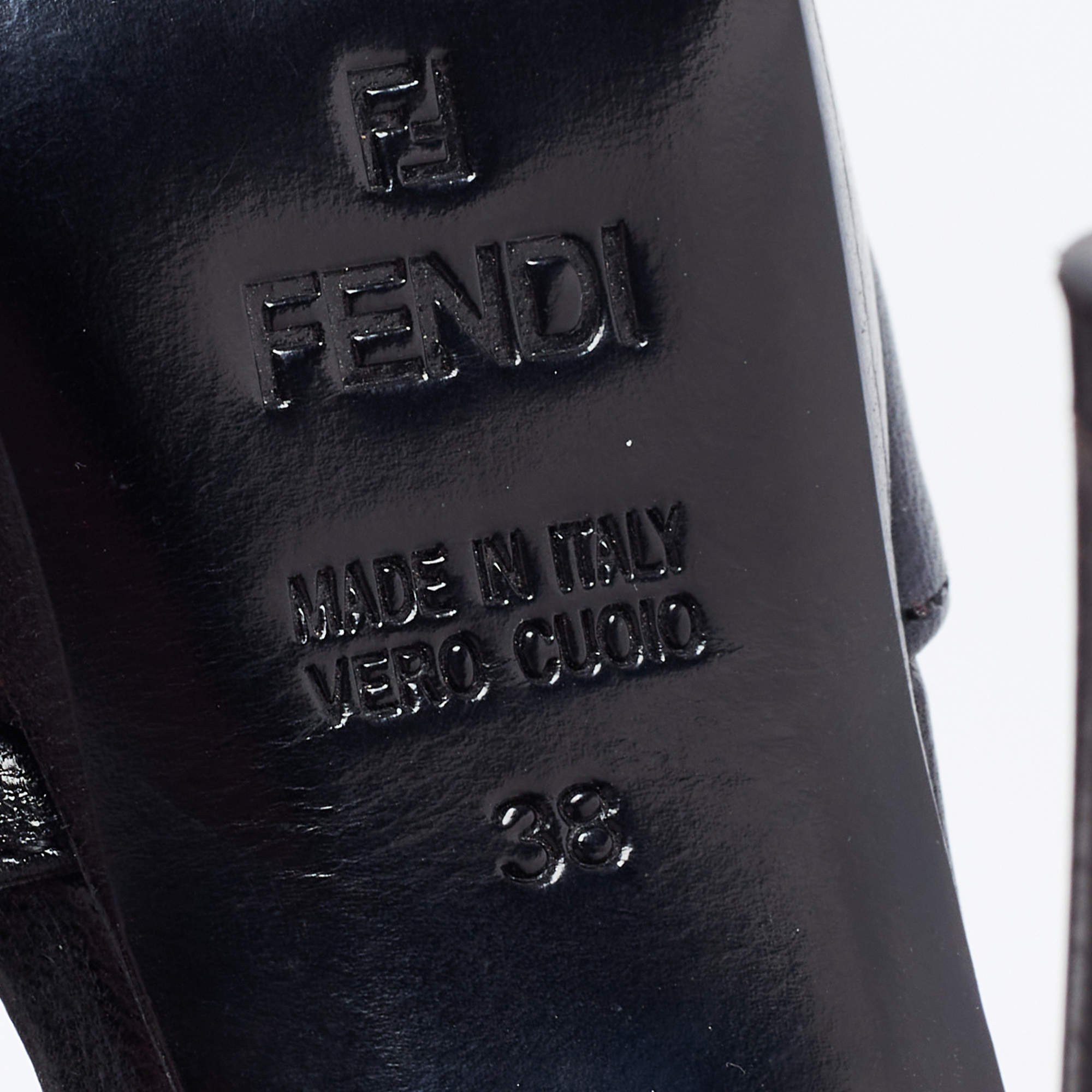 Fendi Tricolor Leather And Python Embossed Ankle Strap Platform Sandals  Size 38