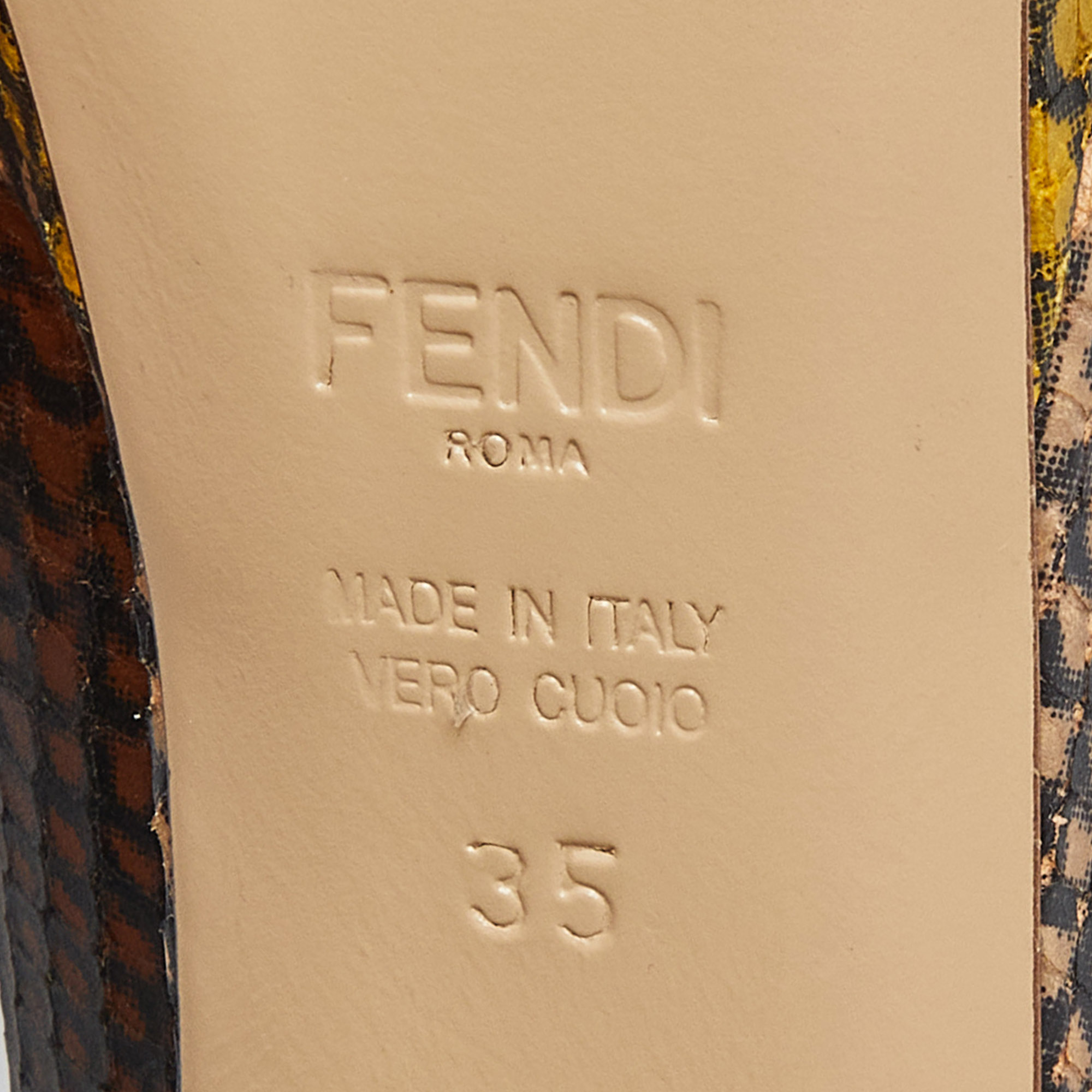 Fendi Multicolor Python Embossed Leather Peep Toe Platform Pumps Size 35