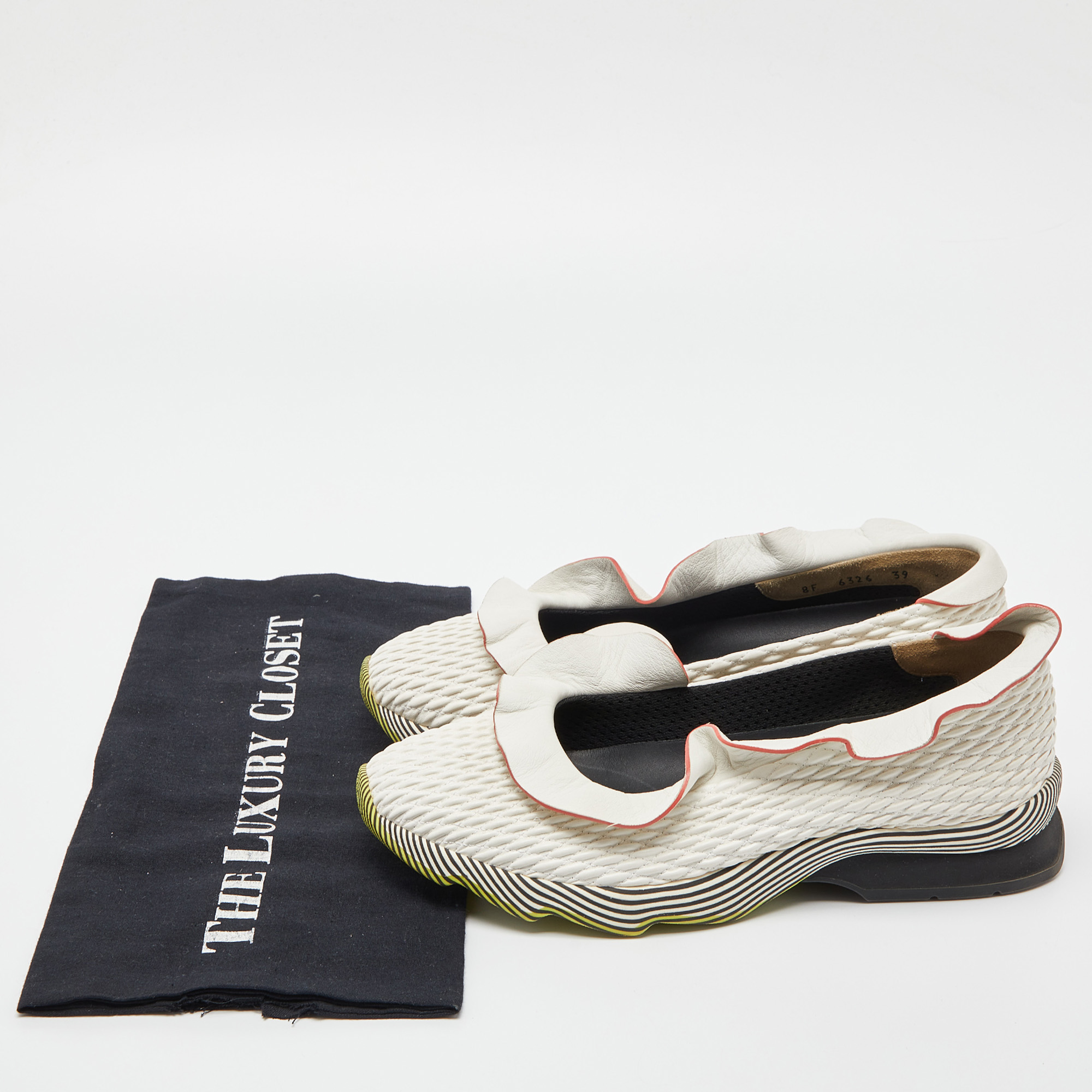 Fendi White Leather Ruffle Trim Slip On Sneakers Size 39