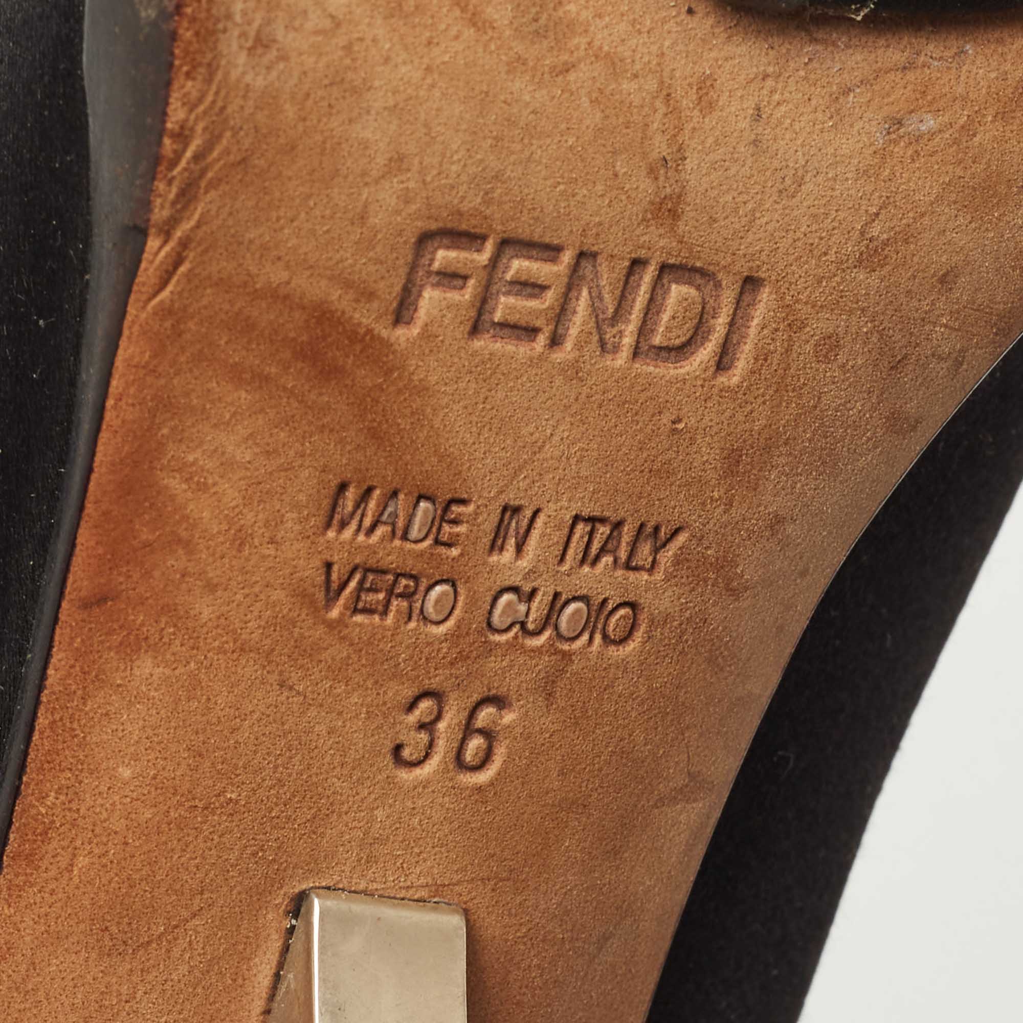 Fendi Black Satin FF Logo Bridge Heel Platform Pumps Size 36