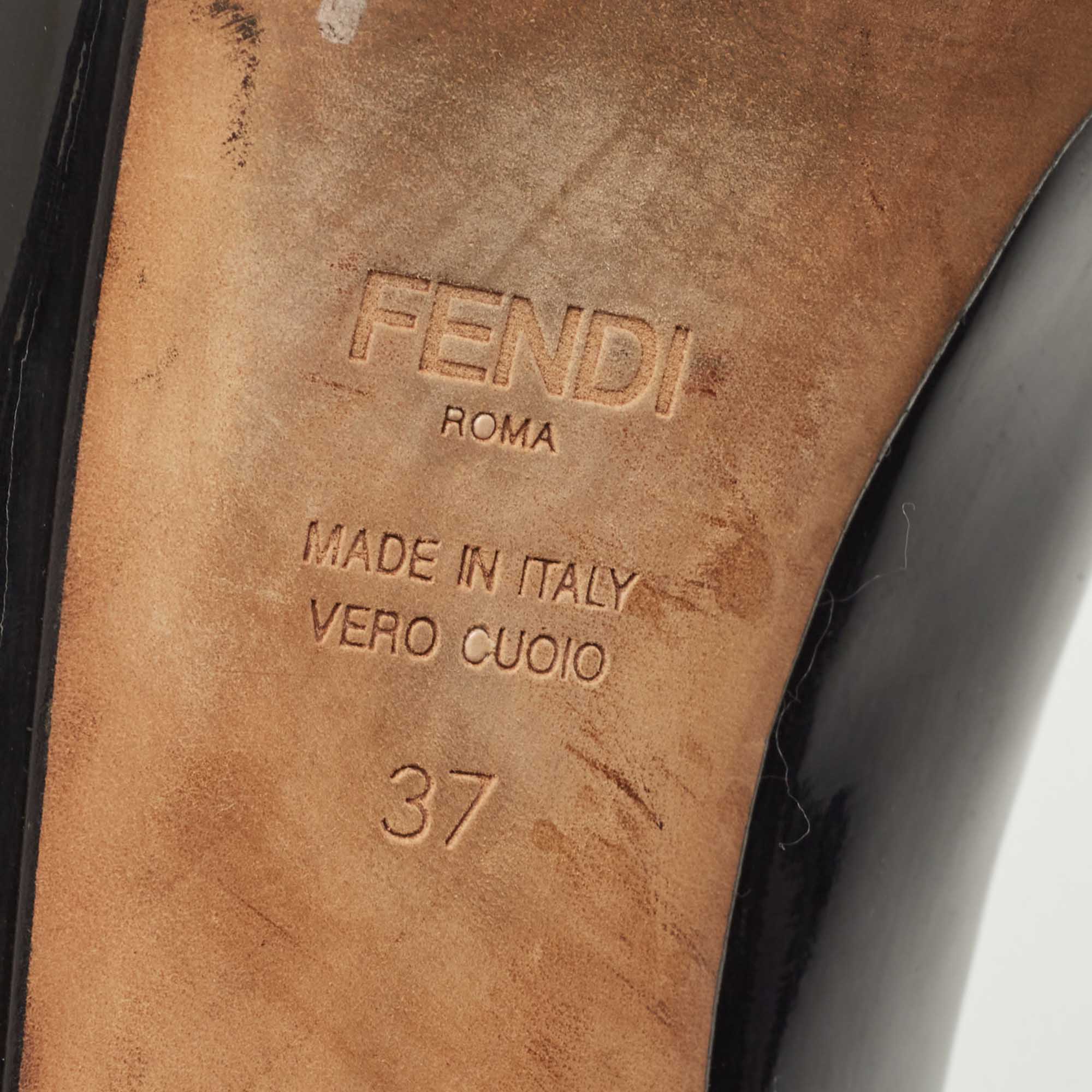 Fendi Black Patent Leather Peep Toe Platform Pumps Size 37