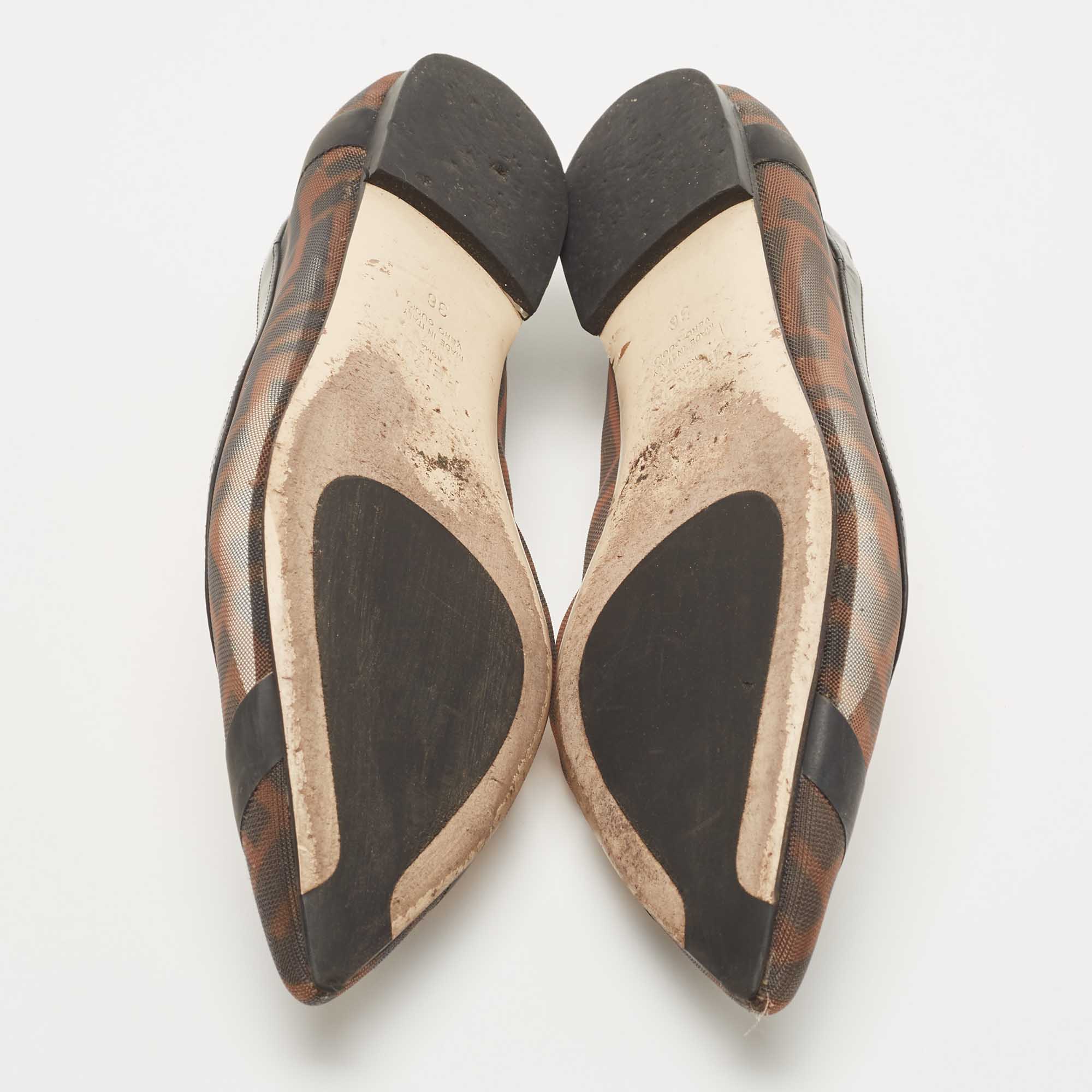 Fendi Brown/Black Zucca Mesh And Leather Colibri Ballet Flats Size 36