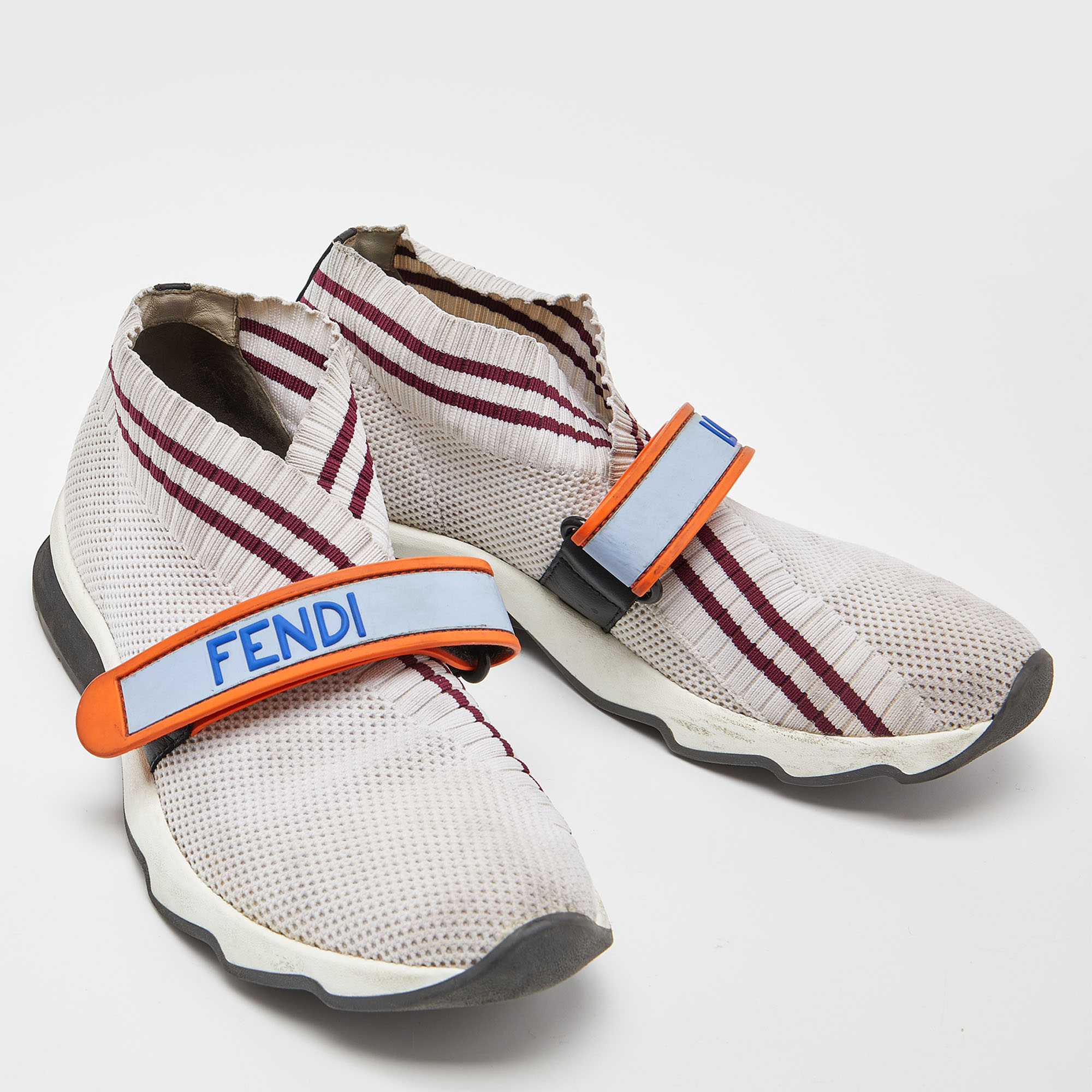 Fendi Off White Knit Fabric Rockoko Sneakers Size 37