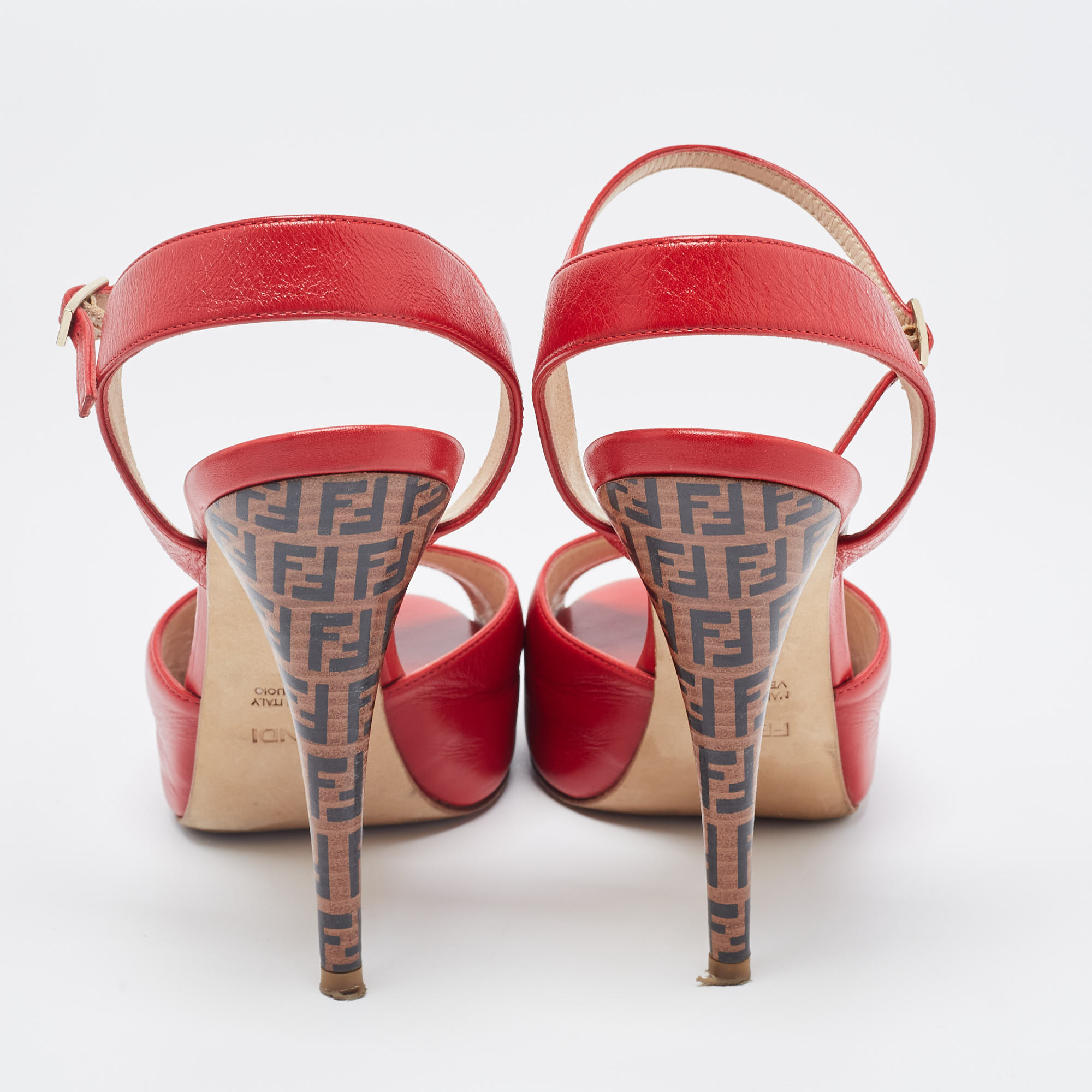 Fendi Red Leather  Open Toe Ankle Strap Sandals Size 39