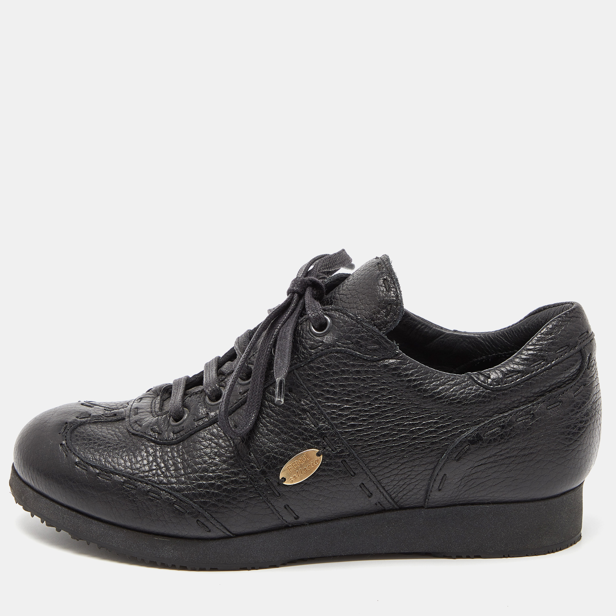 Fendi Black Leather Low Top Sneakers Size 36.5