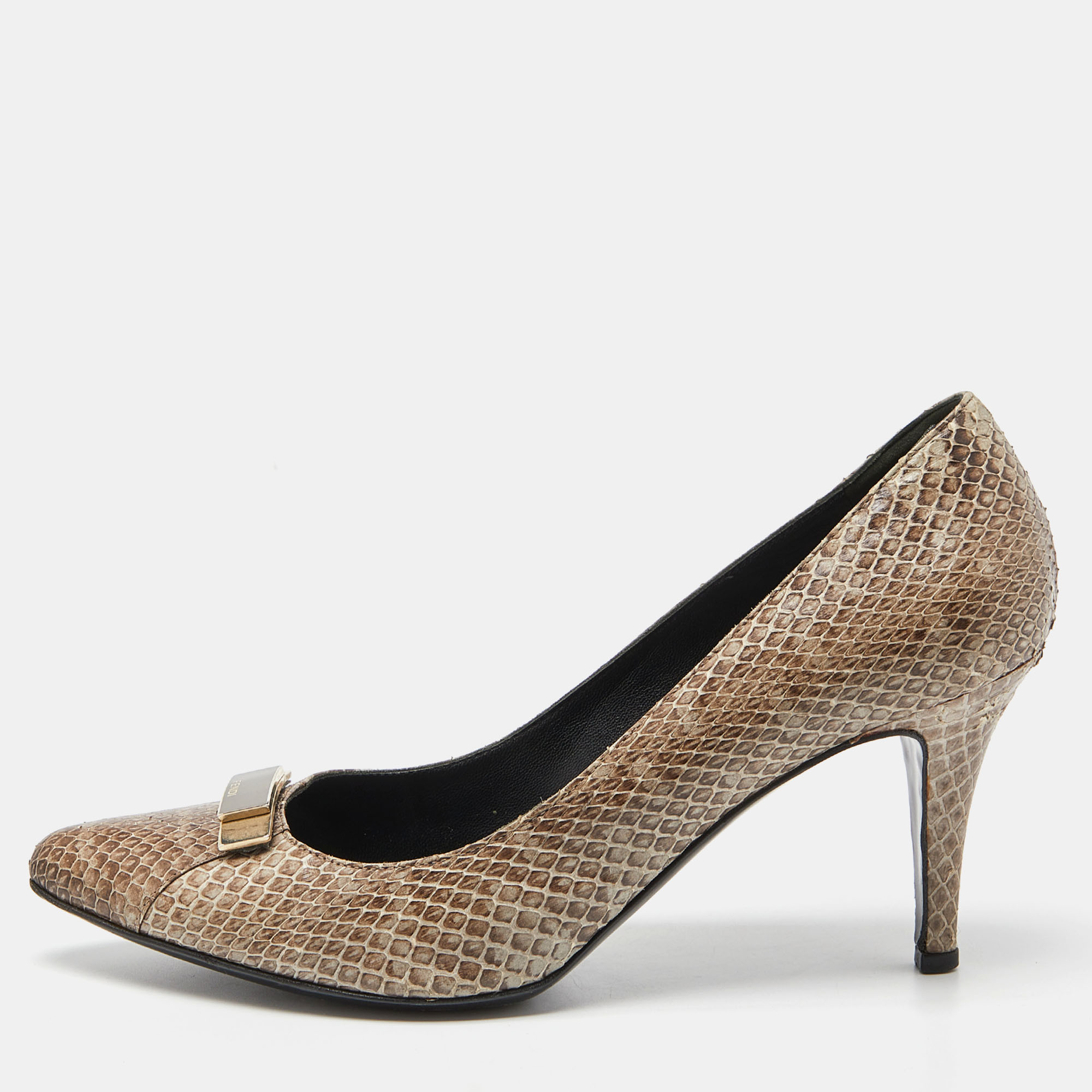 Fendi Beige/Brown Watersnake Leather Pointed Toe Pumps Size 39.5