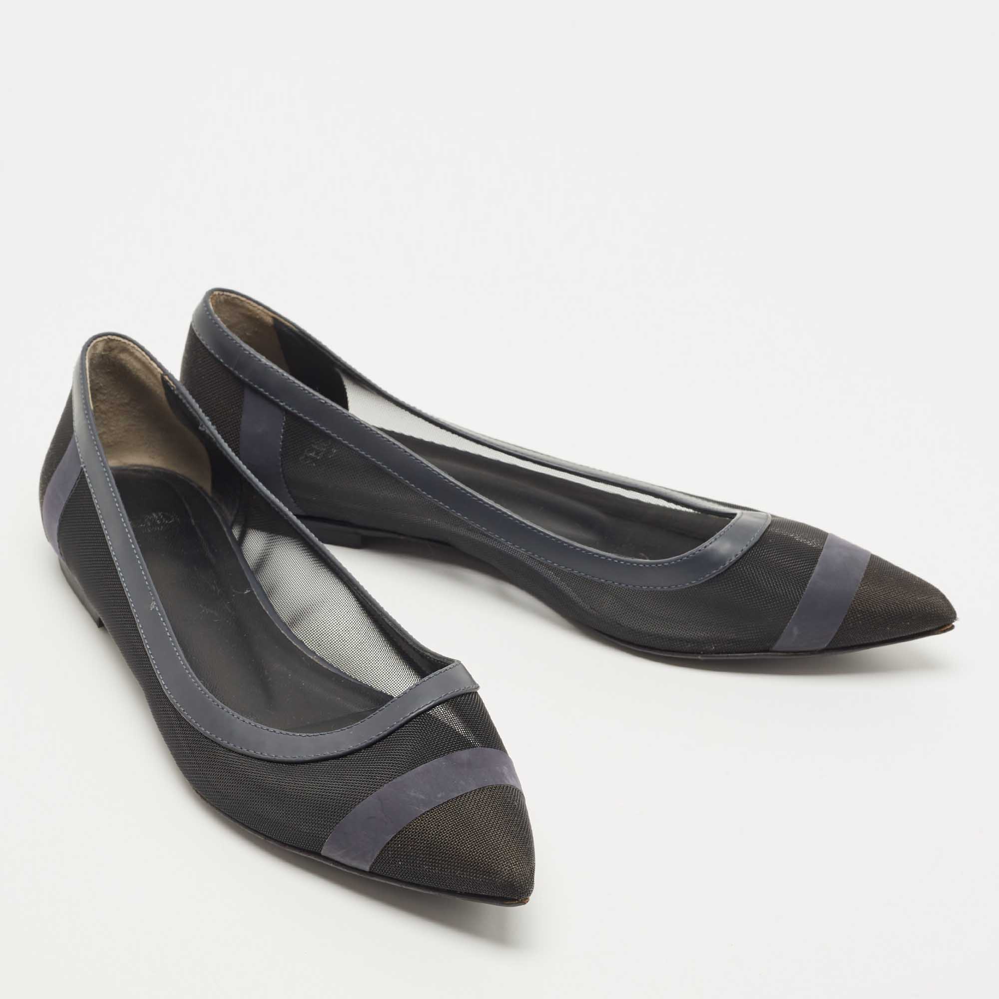 Fendi Black/Blue Mesh And Leather Colibri Ballet Flats Size 36.5