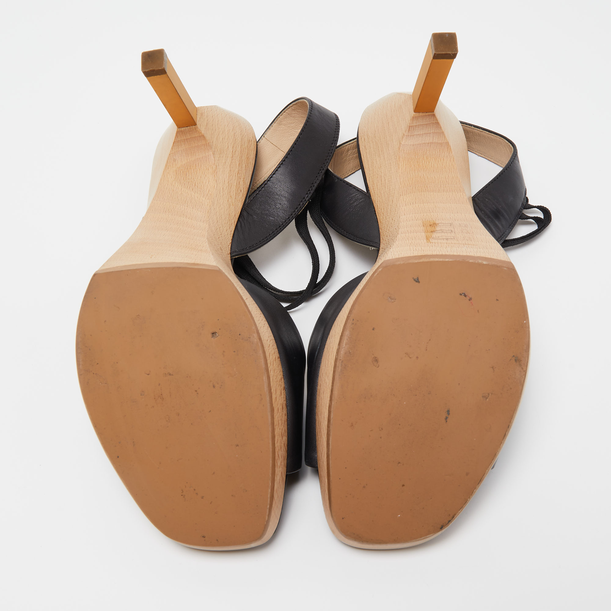 Fendi Black Leather Open Toe Platform Ankle Strap Sandals Size 40