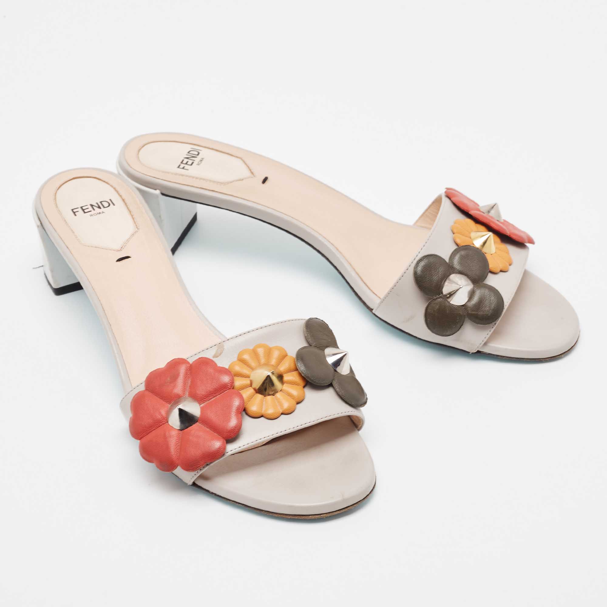 Fendi Multicolor Leather Flowerland  Slide Sandals Size 38