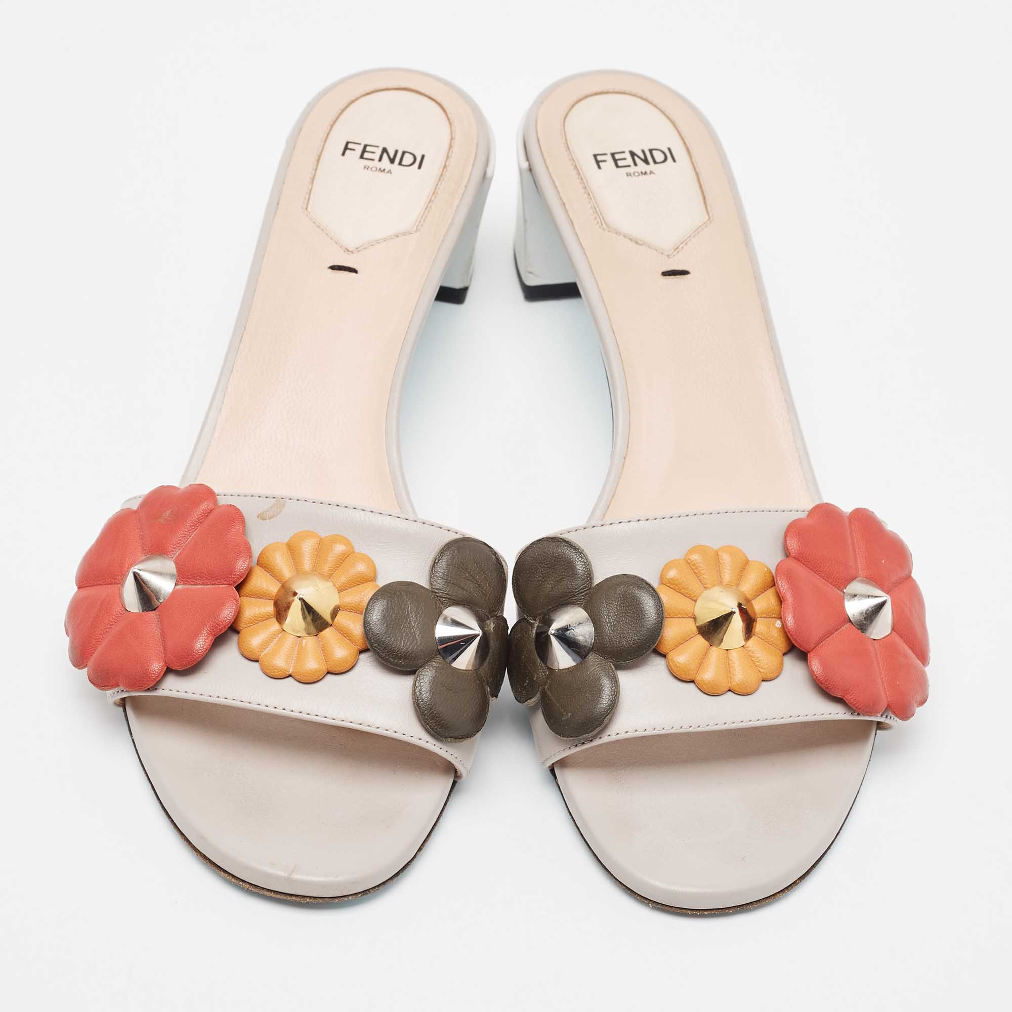 Fendi Multicolor Leather Flowerland  Slide Sandals Size 38