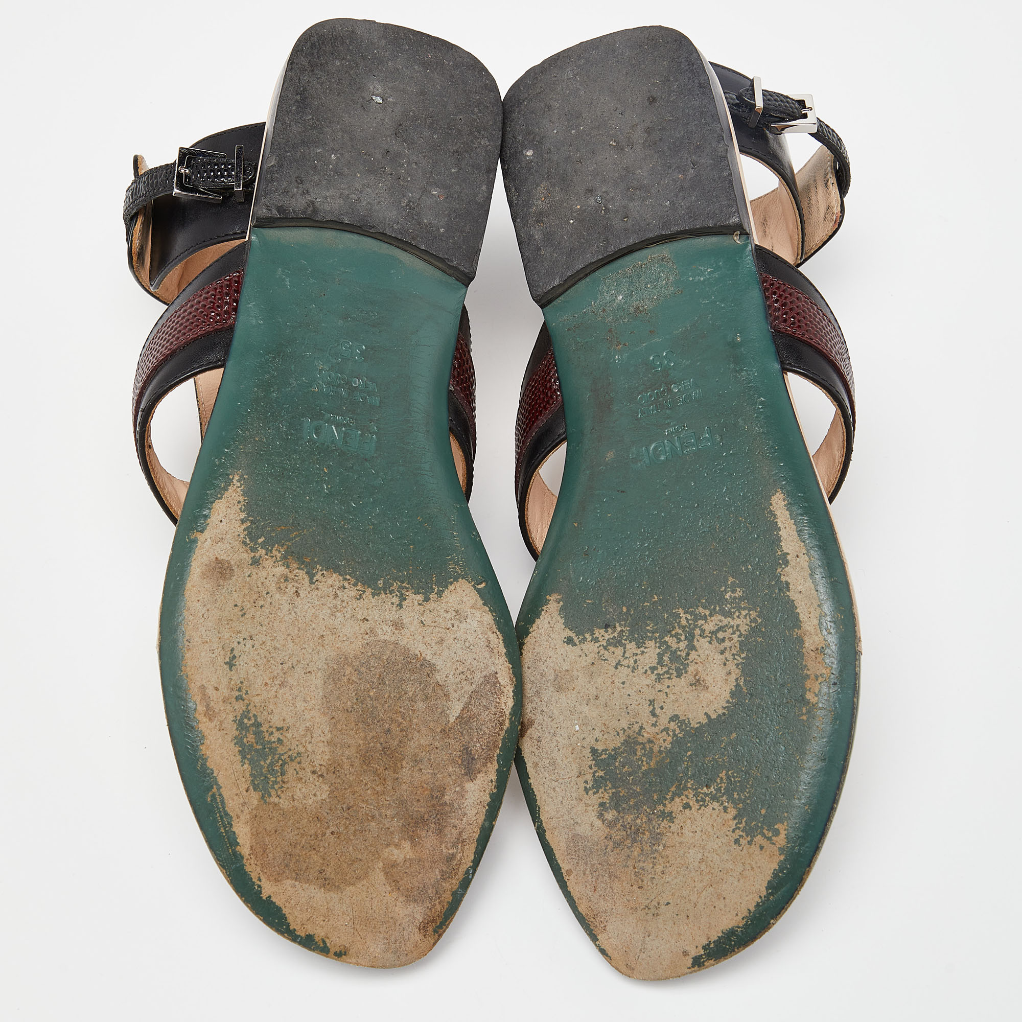 Fendi Multicolor Leather Studded Ankle Strap Flat Sandals Size 35