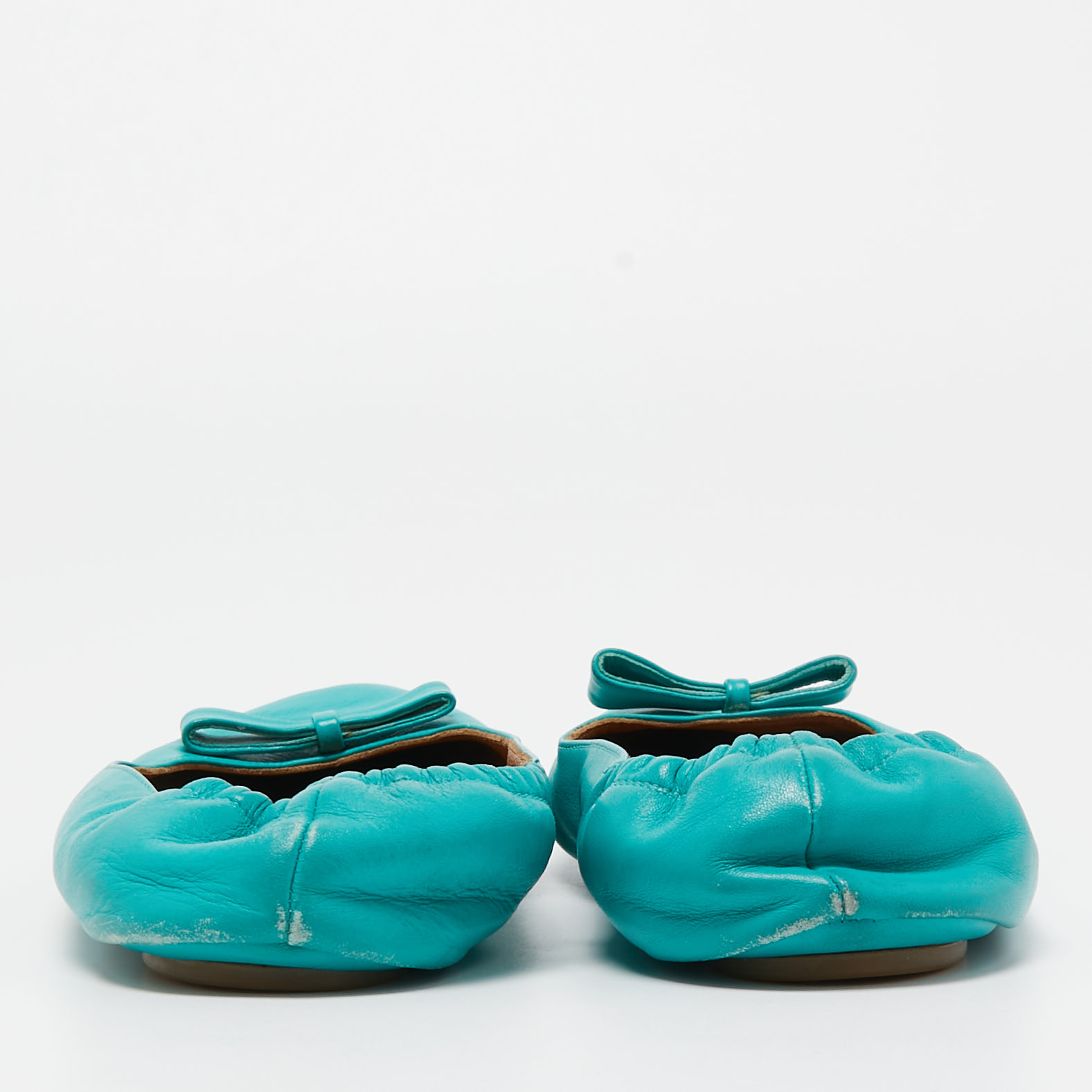 Fendi Turquoise Leather Bow Scrunch Ballet Flats Size 39