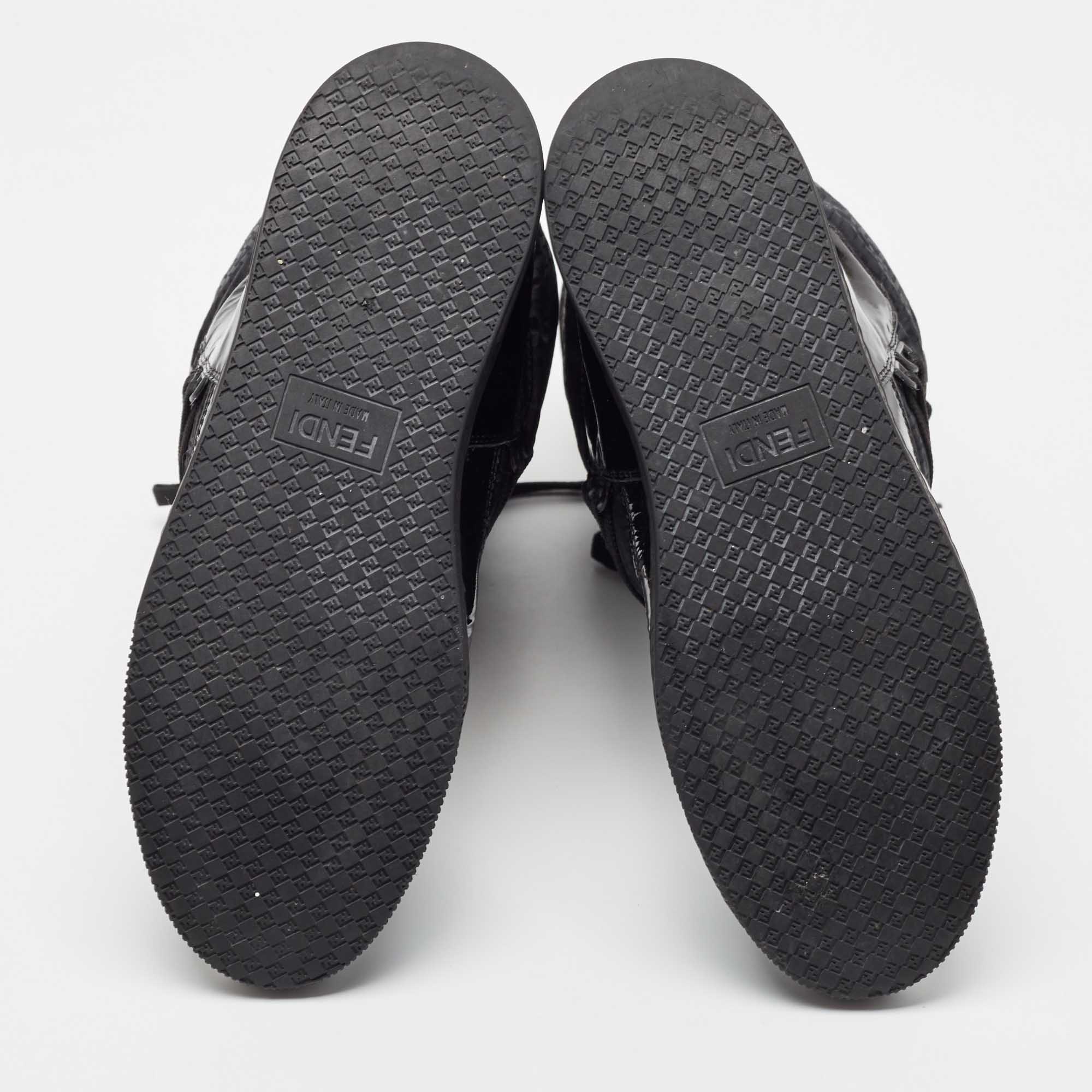 Fendi Black Nylon And Patent Midcalf Boots Size 38.5