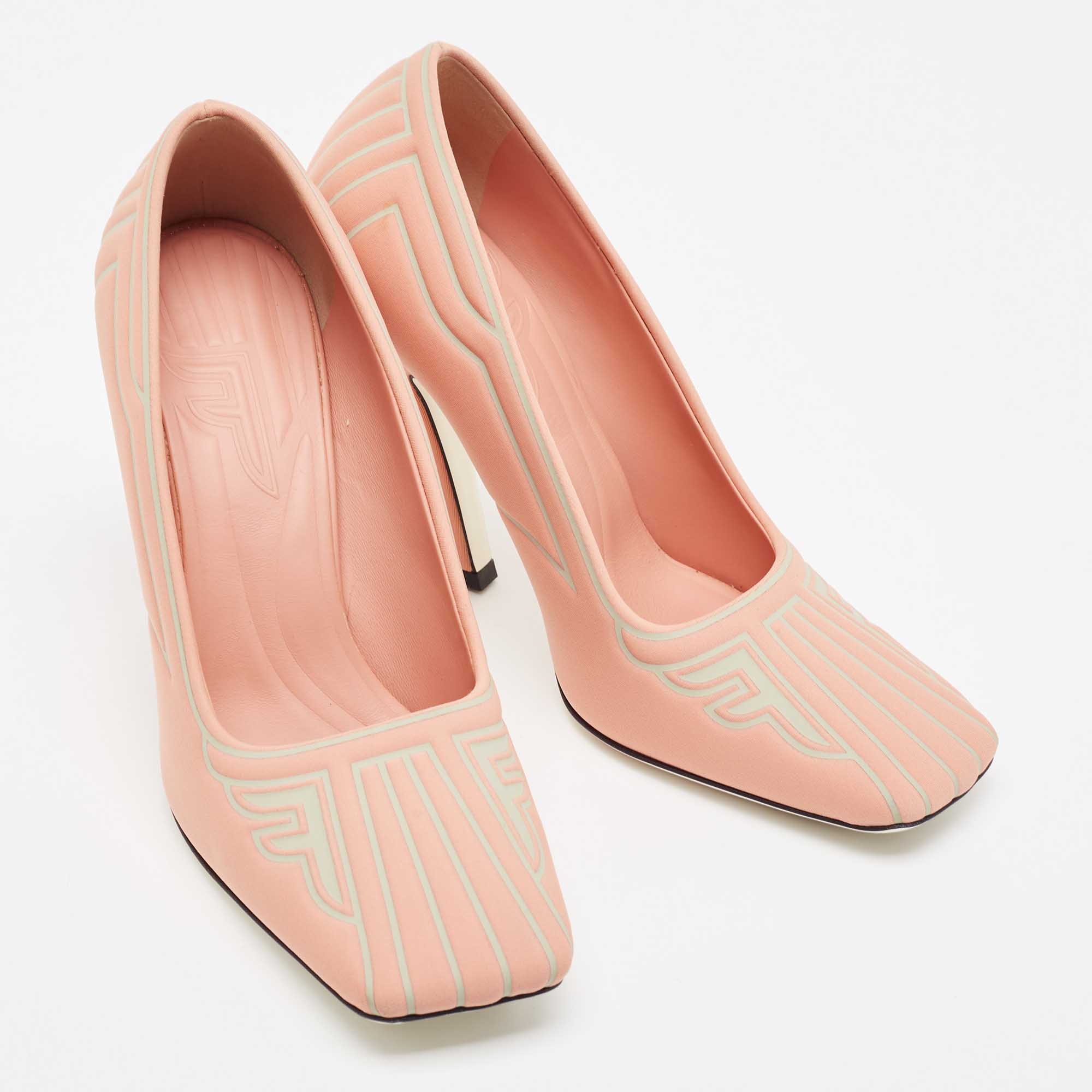 Fendi Pink/Grey Neoprene And Rubber FFreedom Pumps Size 37.5
