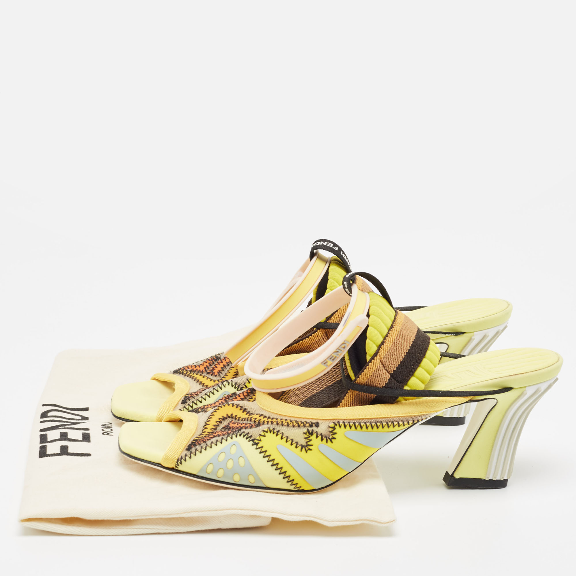 Fendi Yellow Mesh And Rubber Ankle Strap Sandals Size 38.5