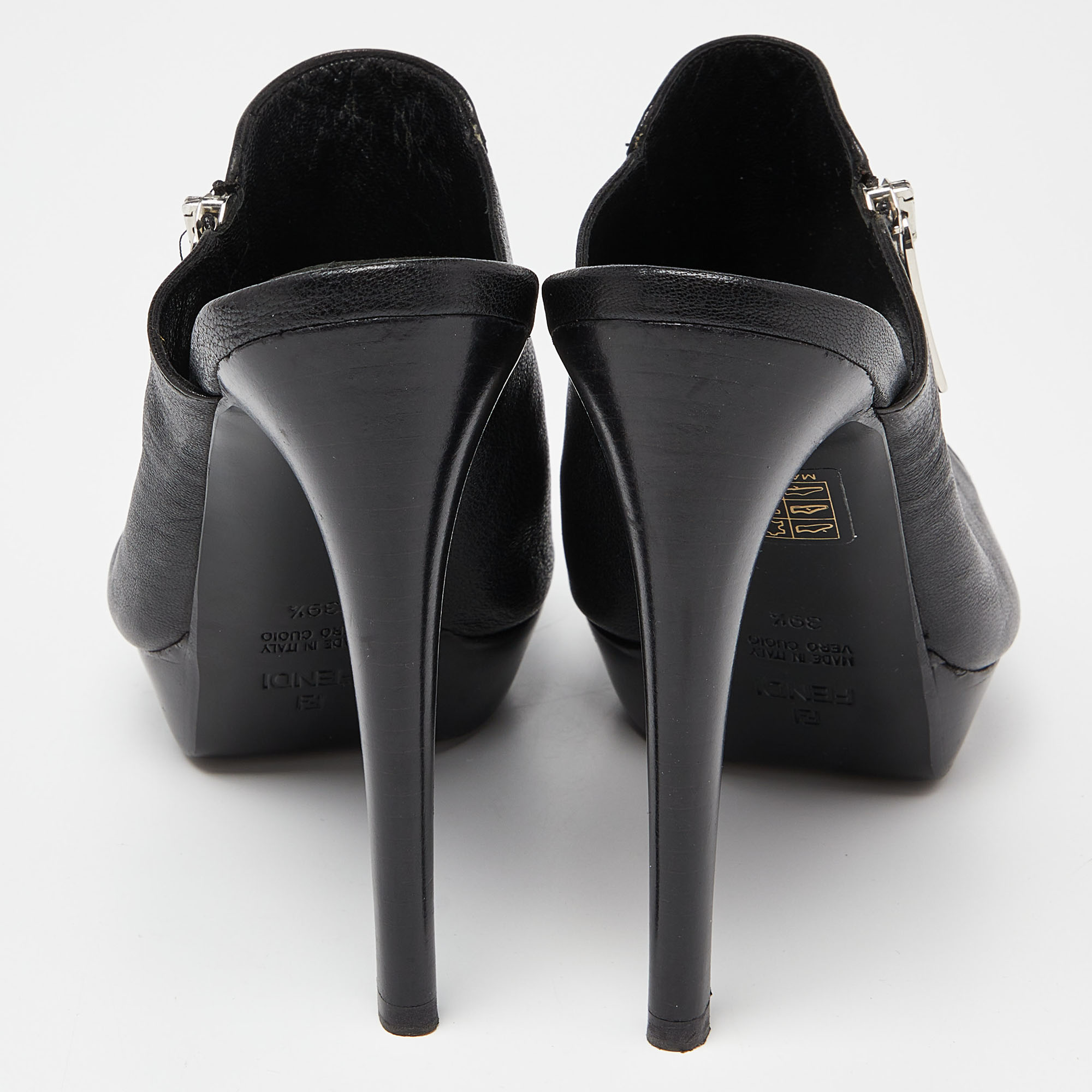 Fendi Black Leather Zipped Heel Mule Size 39.5