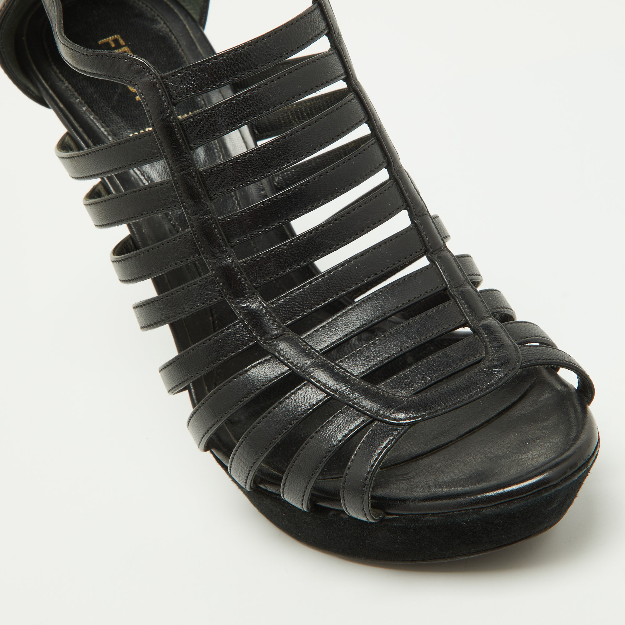 Fendi Black Leather Strappy Platform Sandals Size 39.5