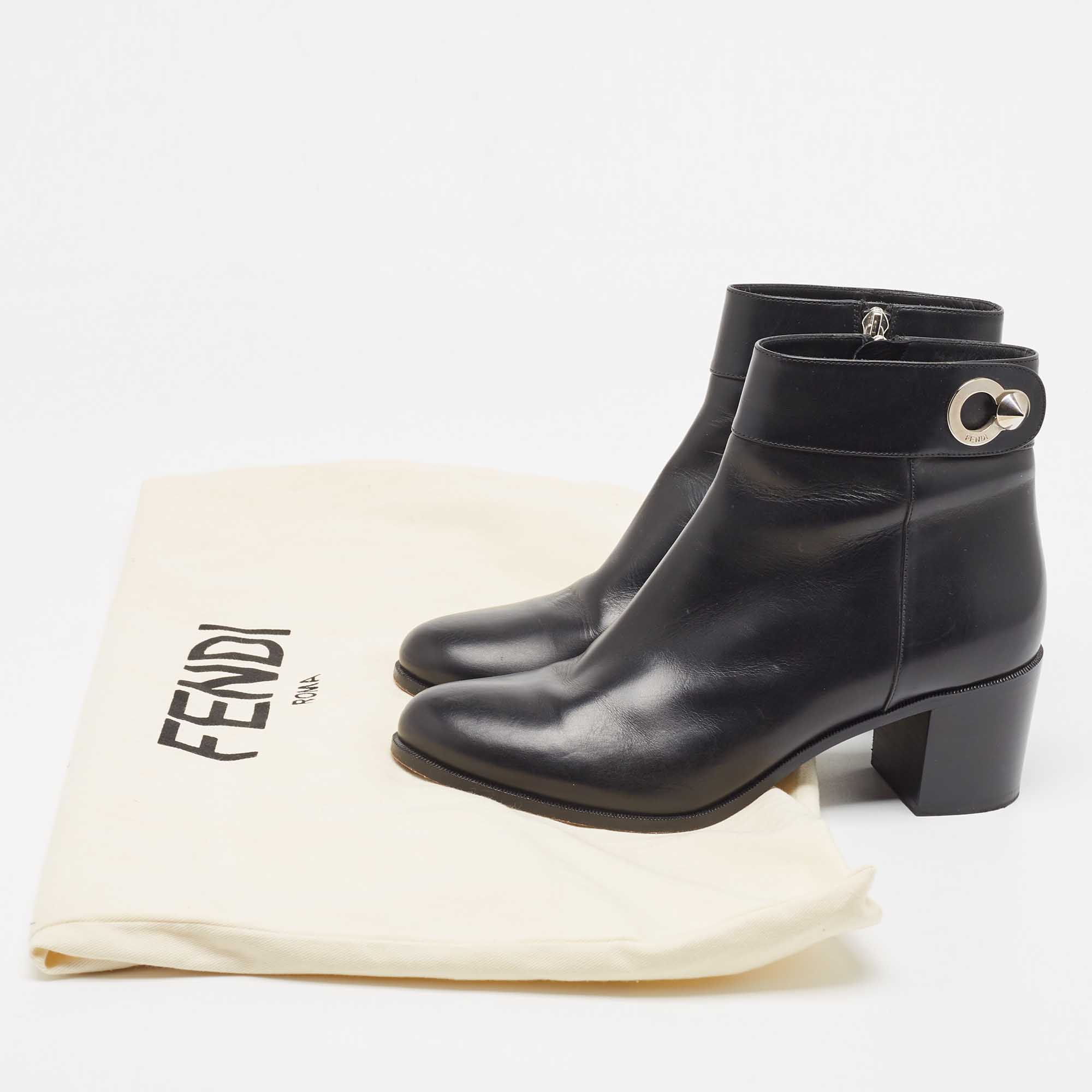 Fendi Black Leather Ankle Boots Size 39.5
