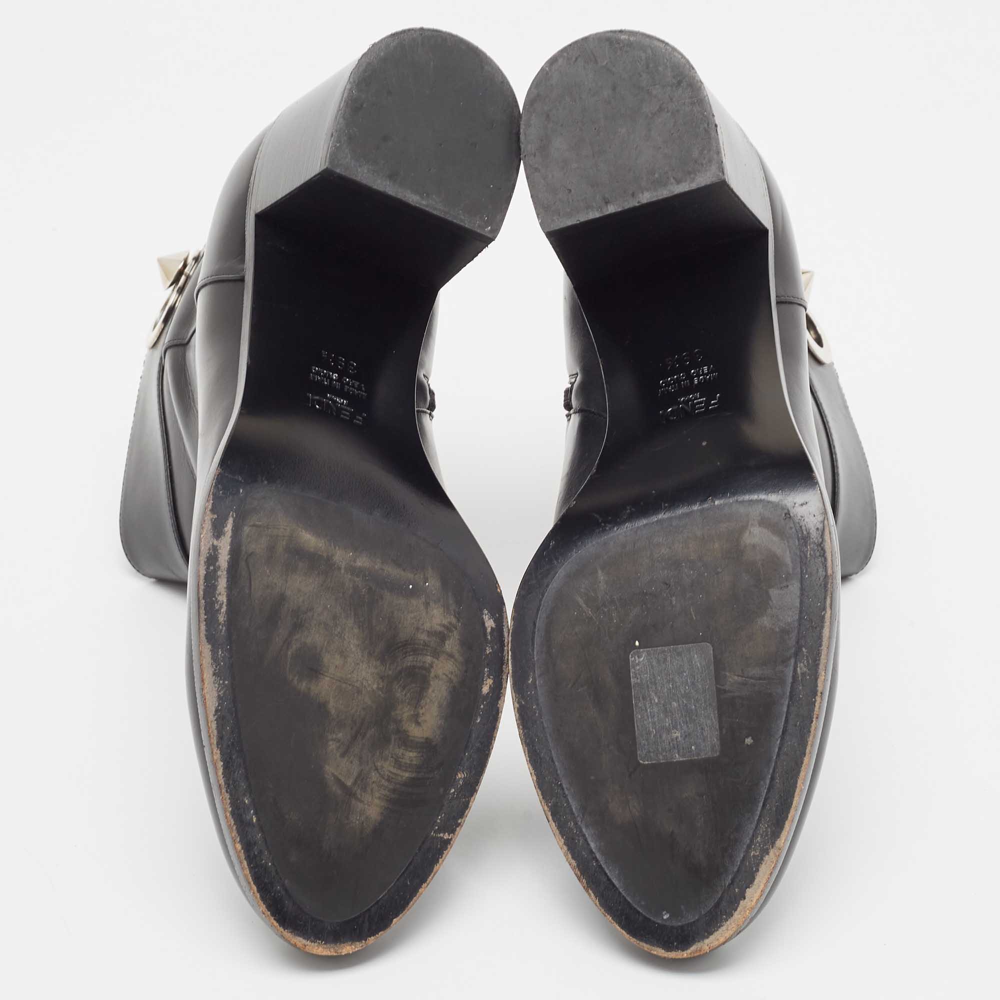 Fendi Black Leather Ankle Boots Size 39.5