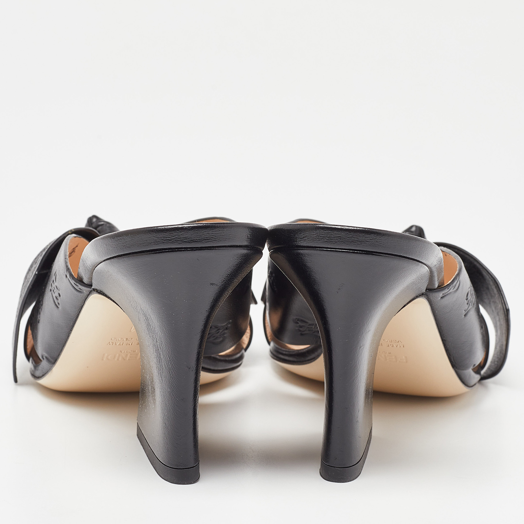 Fendi Black Leather Bow FF Karligraphy Slide Sandals Size 41