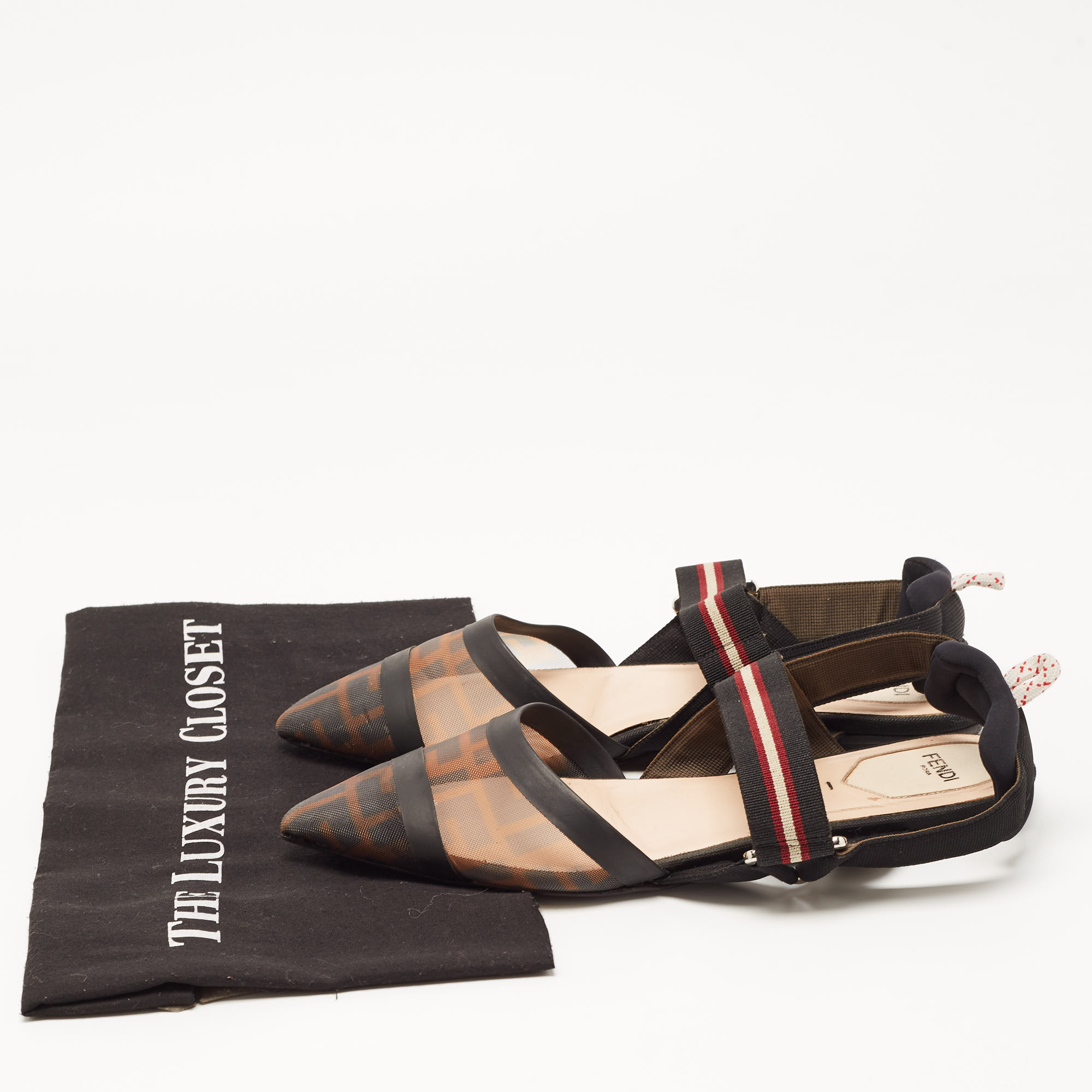 Fendi Brown/Brown Mesh And Canvas Colibri Sandals Size 39.5