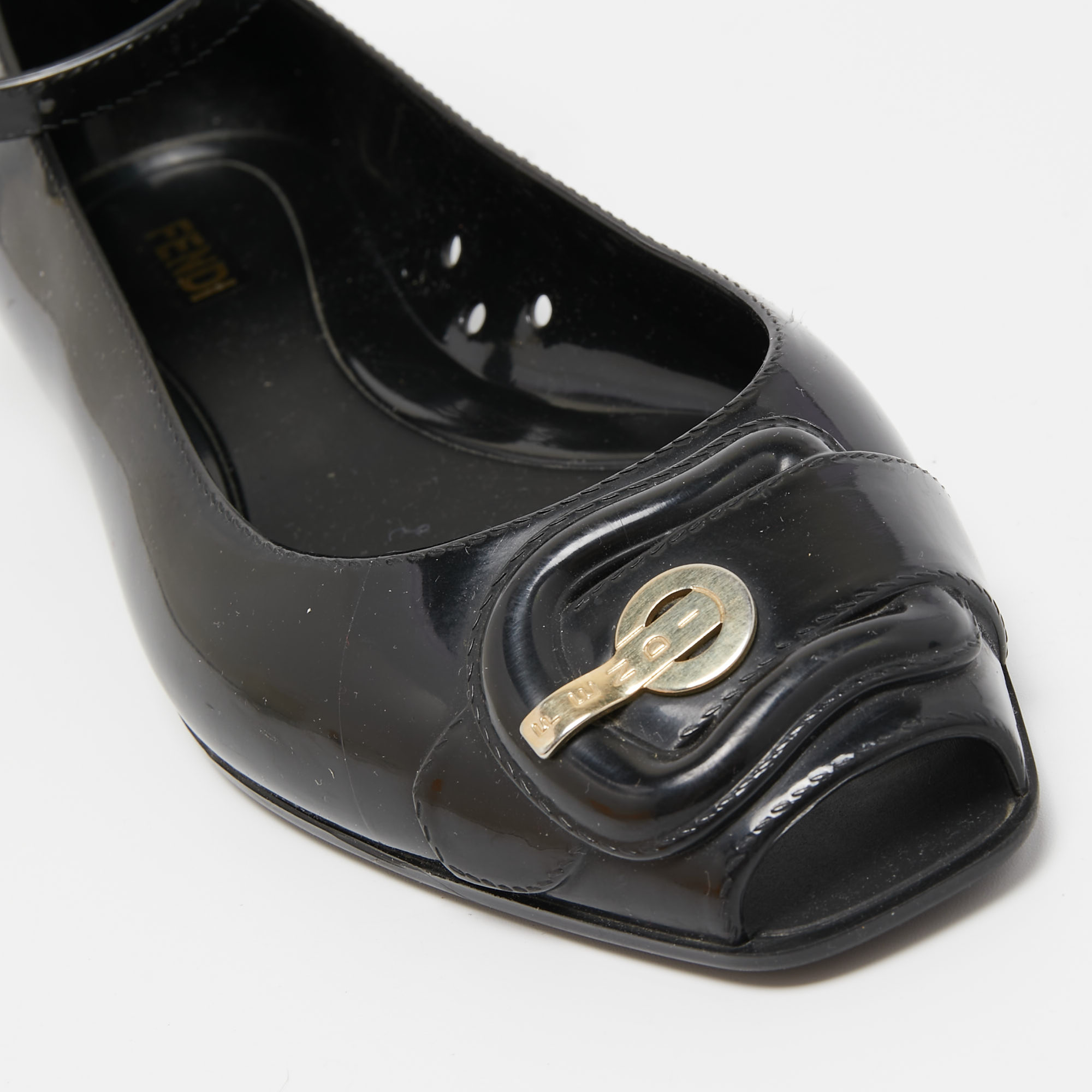 Fendi Black Jelly Buckle Ankle Strap Flats Size 36