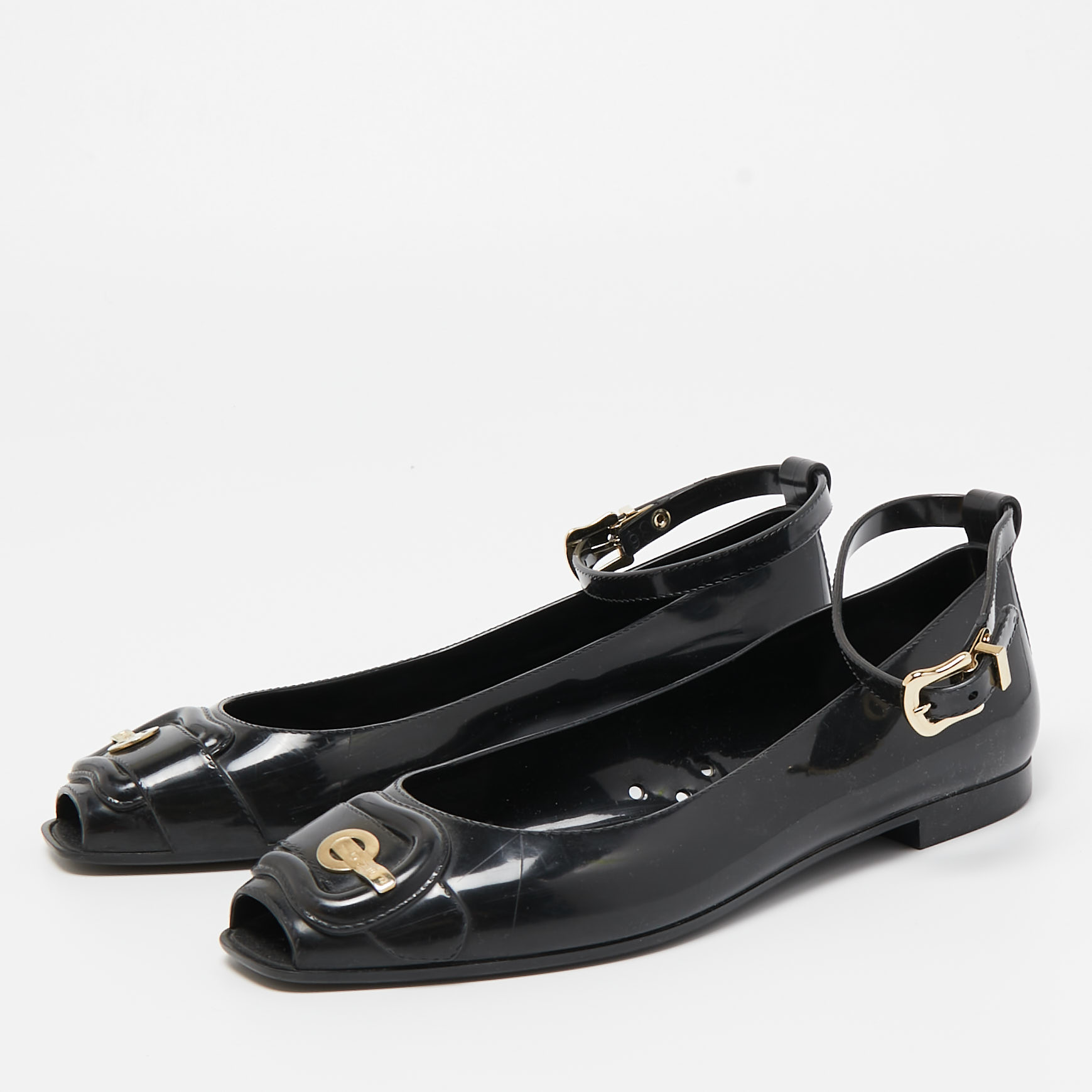 Fendi Black Jelly Buckle Ankle Strap Flats Size 36