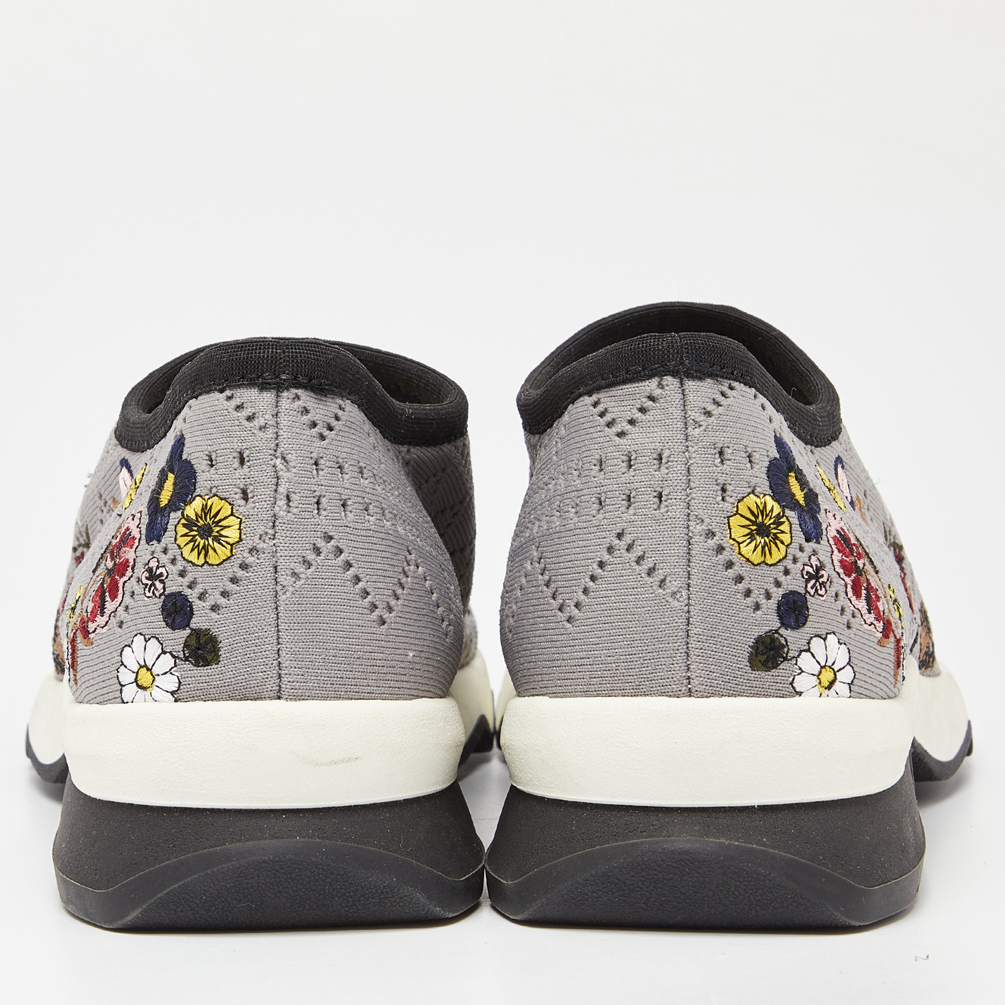 Fendi Grey Floral Embroidered Knit Fabric Slip On Sneakers Size 36