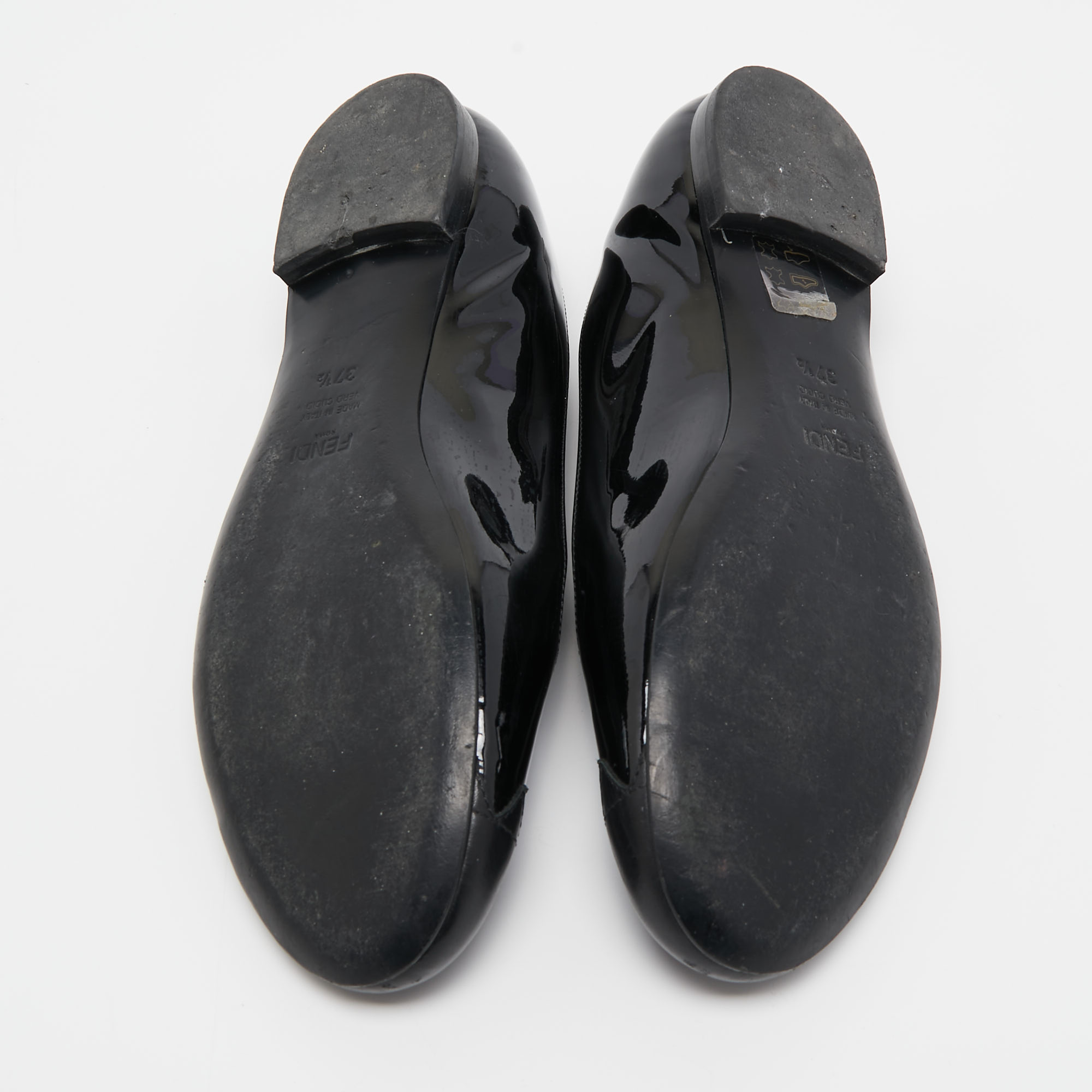 Fendi Black Patent Leather Cap Toe Ballet Flats Size 37.5