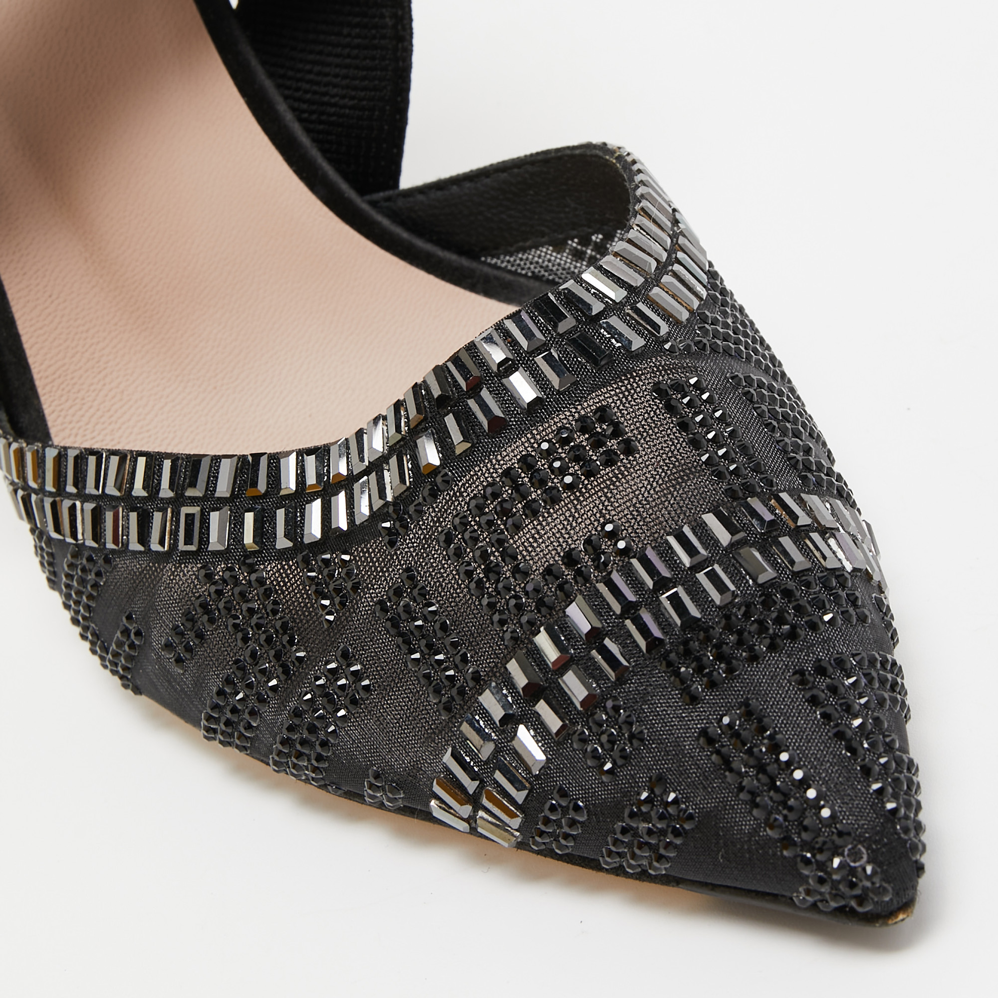 Fendi Black Embellished Mesh And Nylon Colibri Slingback Sandals Size 38