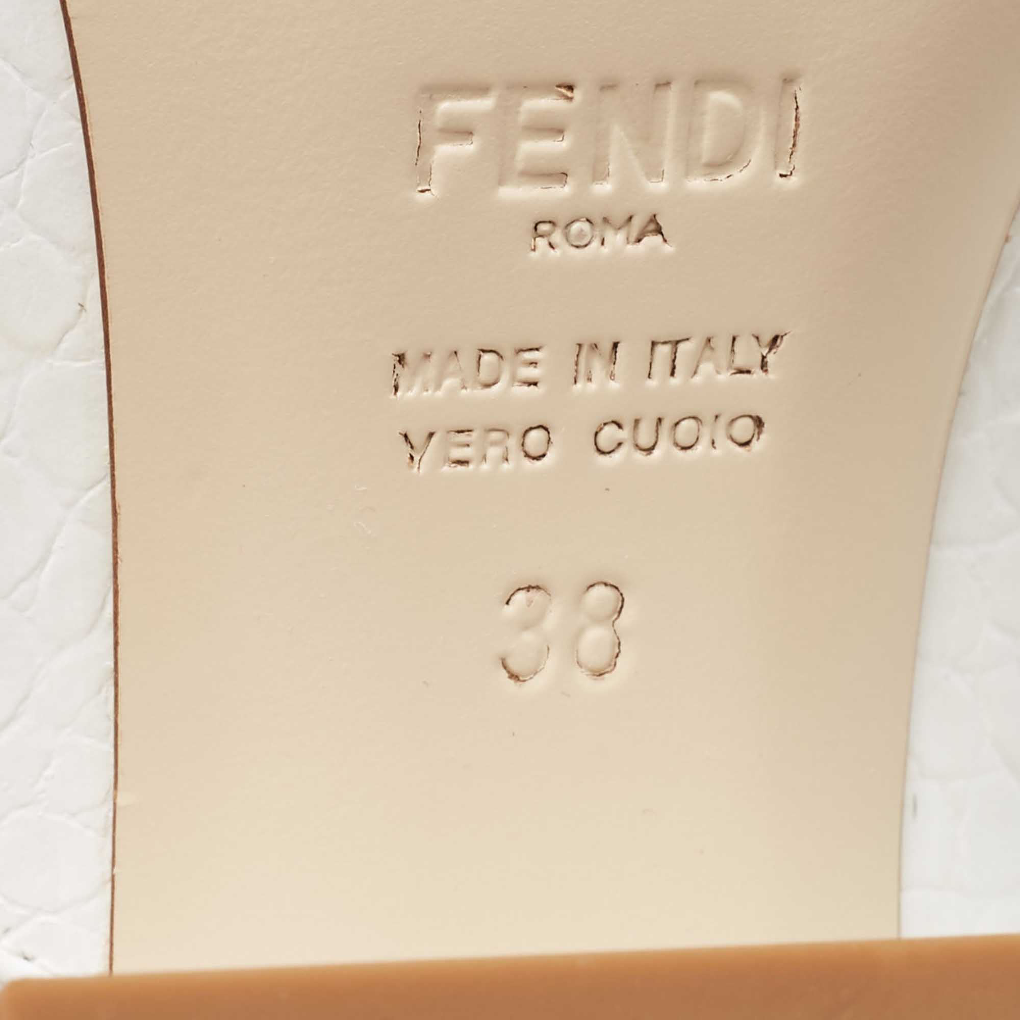 Fendi White Croc Embossed Leather Promenade Knee Length Boots Size 38