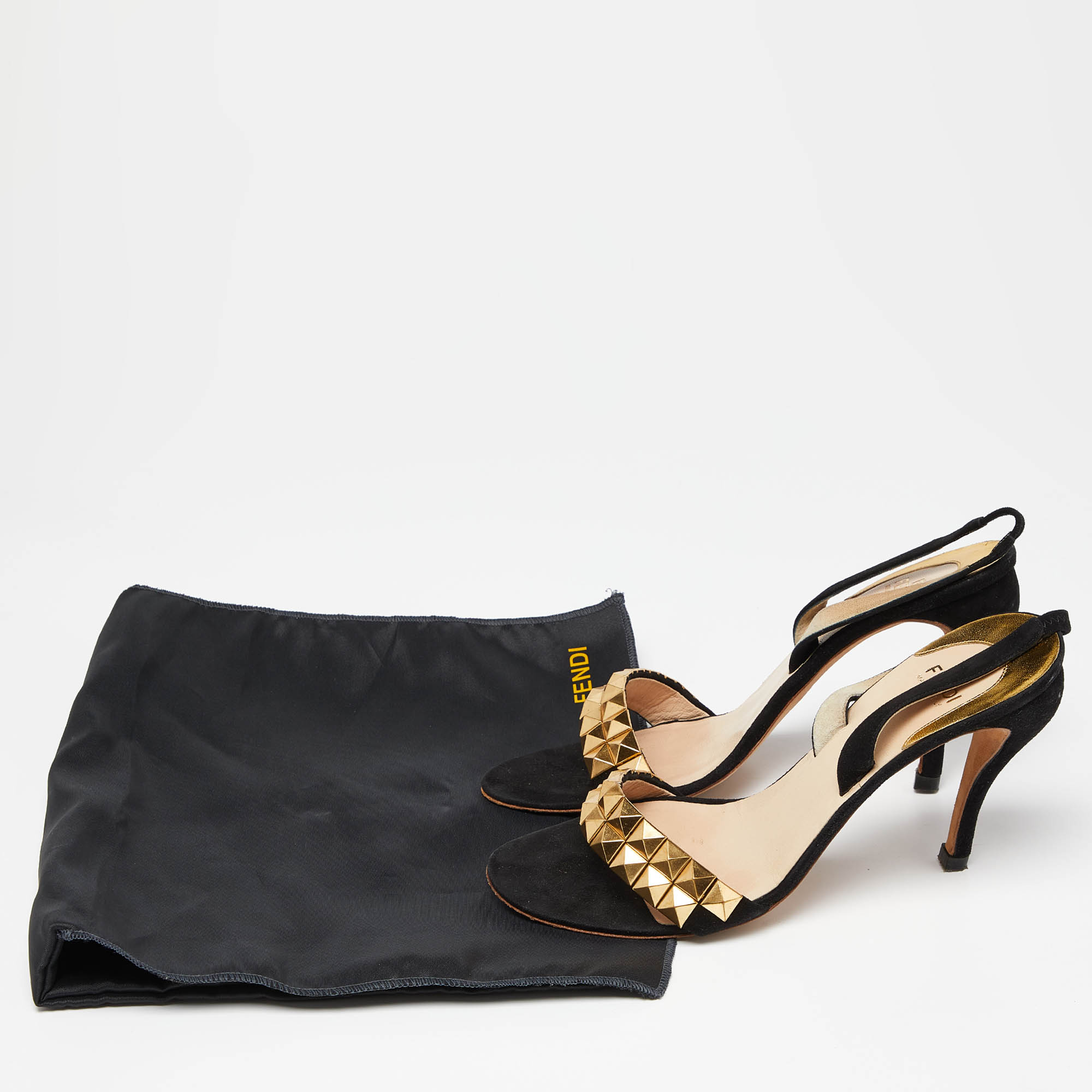 Fendi Black Suede Studded Slingback Sandals Size 39