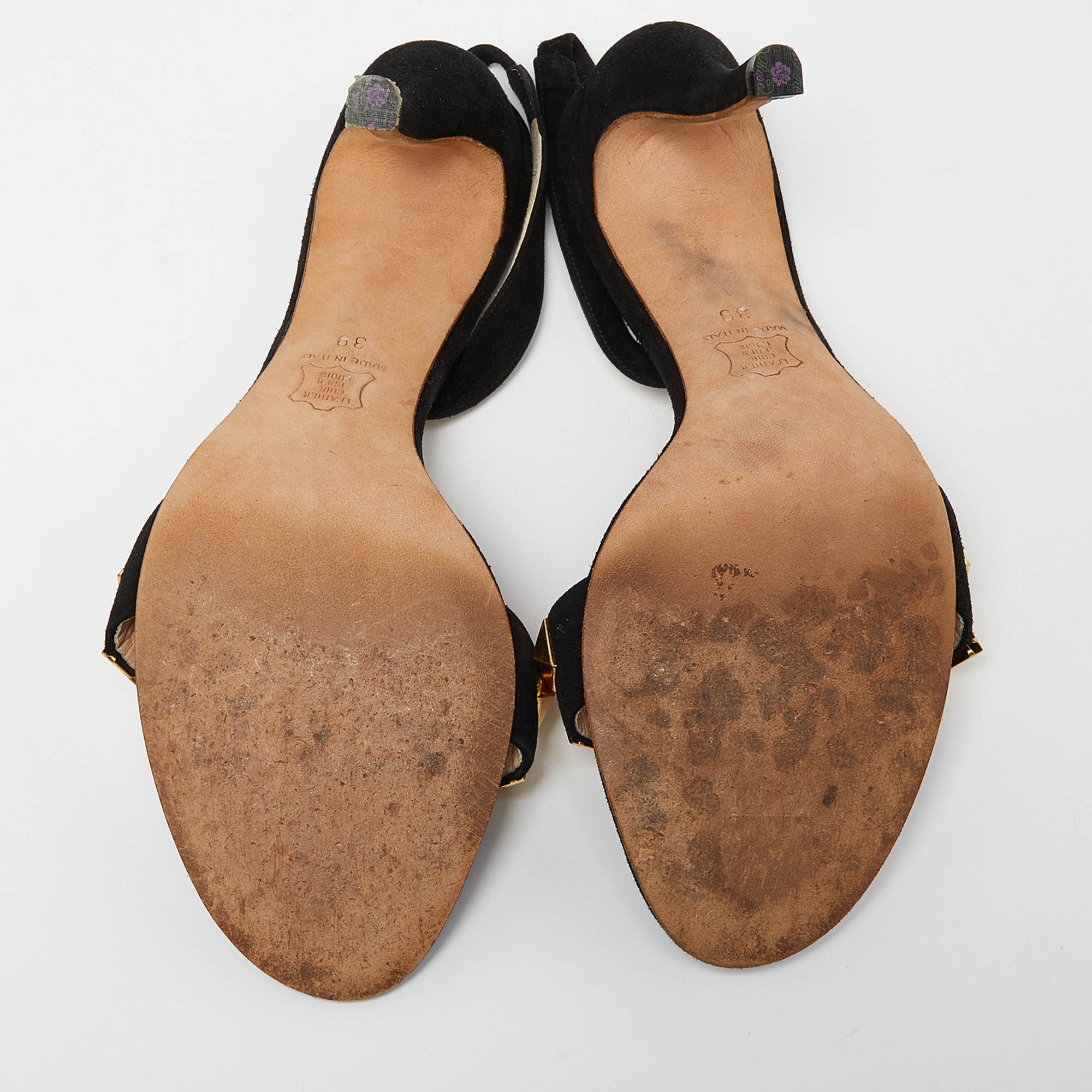 Fendi Black Suede Studded Slingback Sandals Size 39