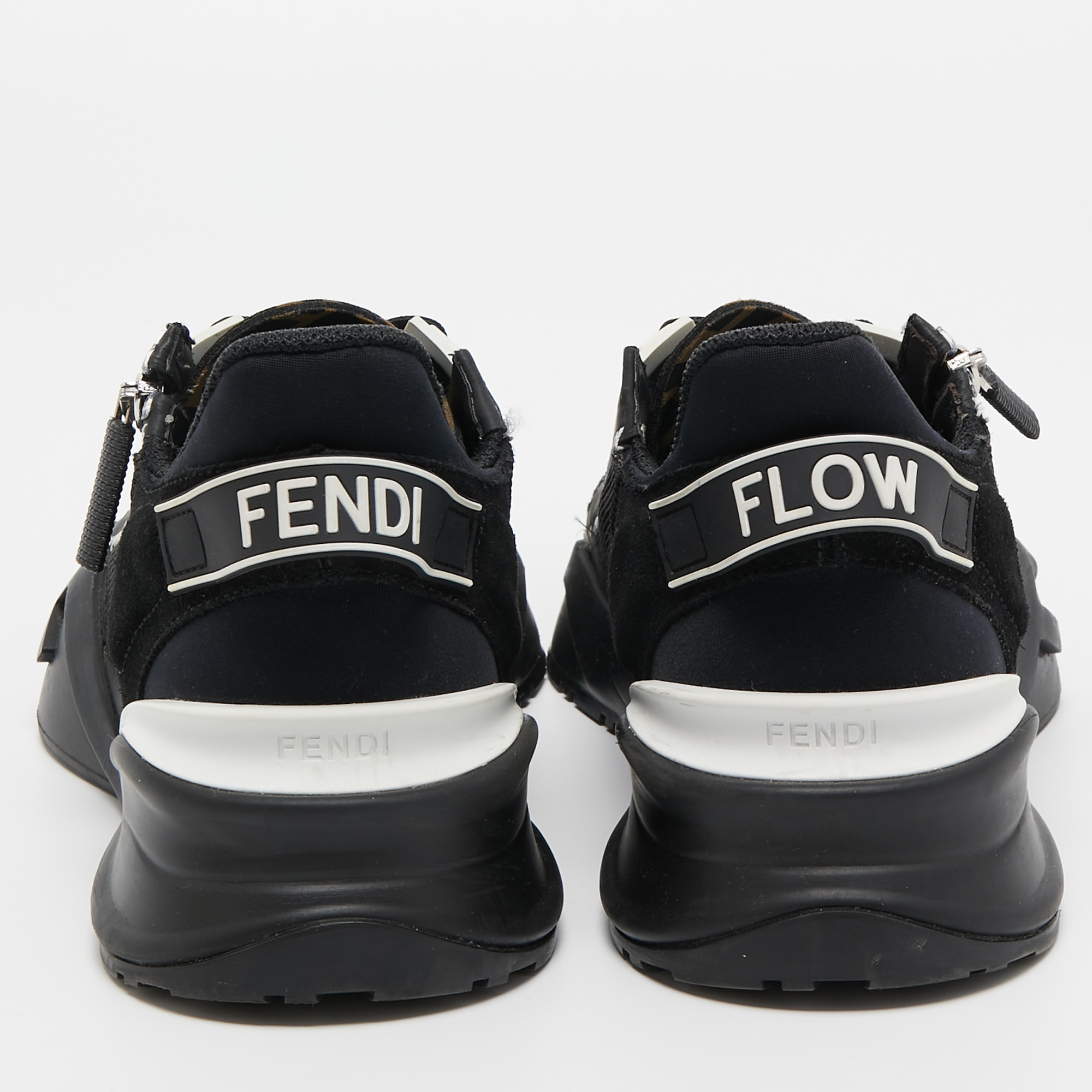 Fendi Black Mesh And Leather Printed Sneakers Size 38.5