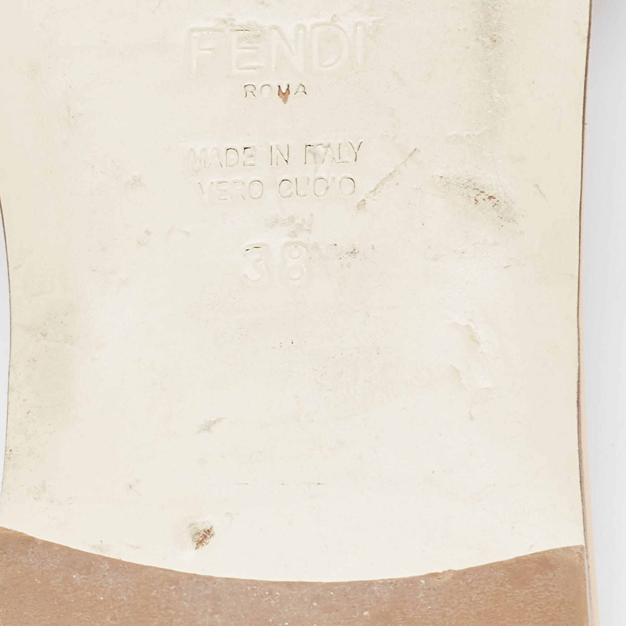 Fendi Beige Patent Leather Flower Embellished Flat Slides Size 38