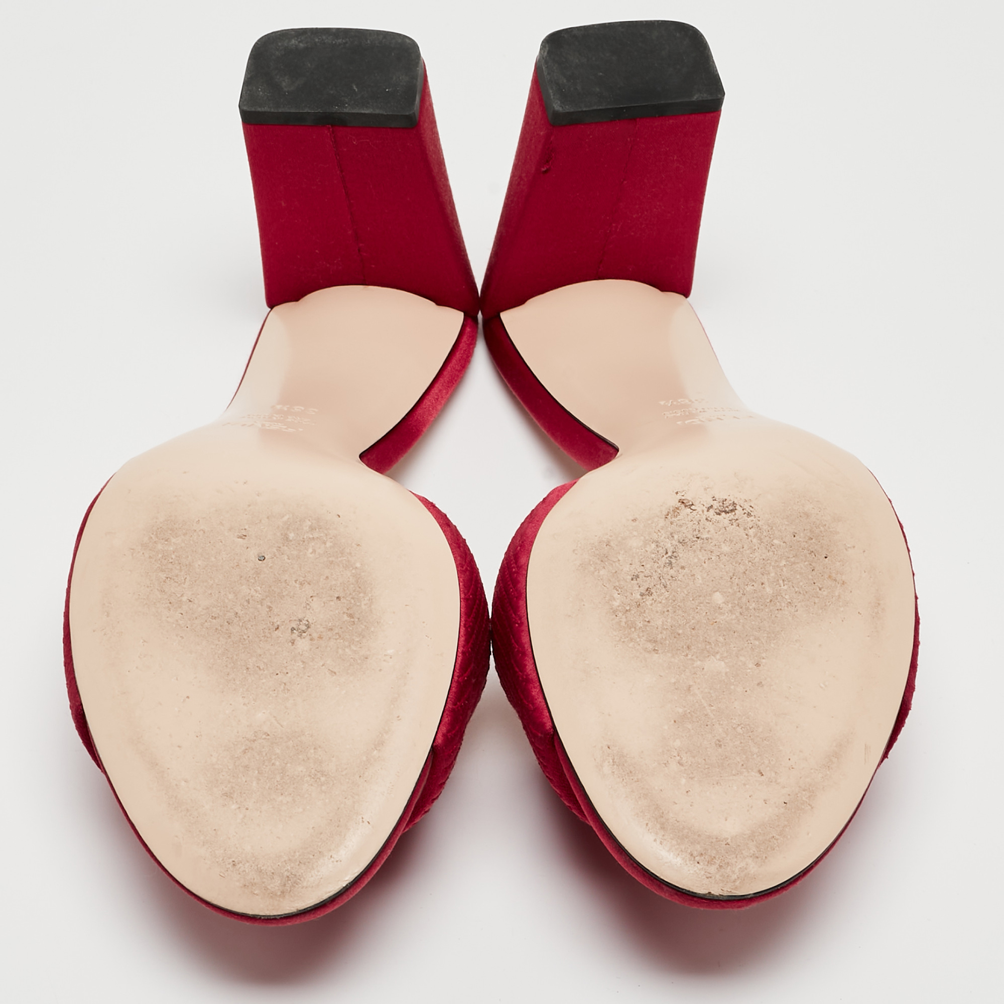 Fendi Burgundy Satin Logo Embroidered Block Heel Slide Mules Size 38.5