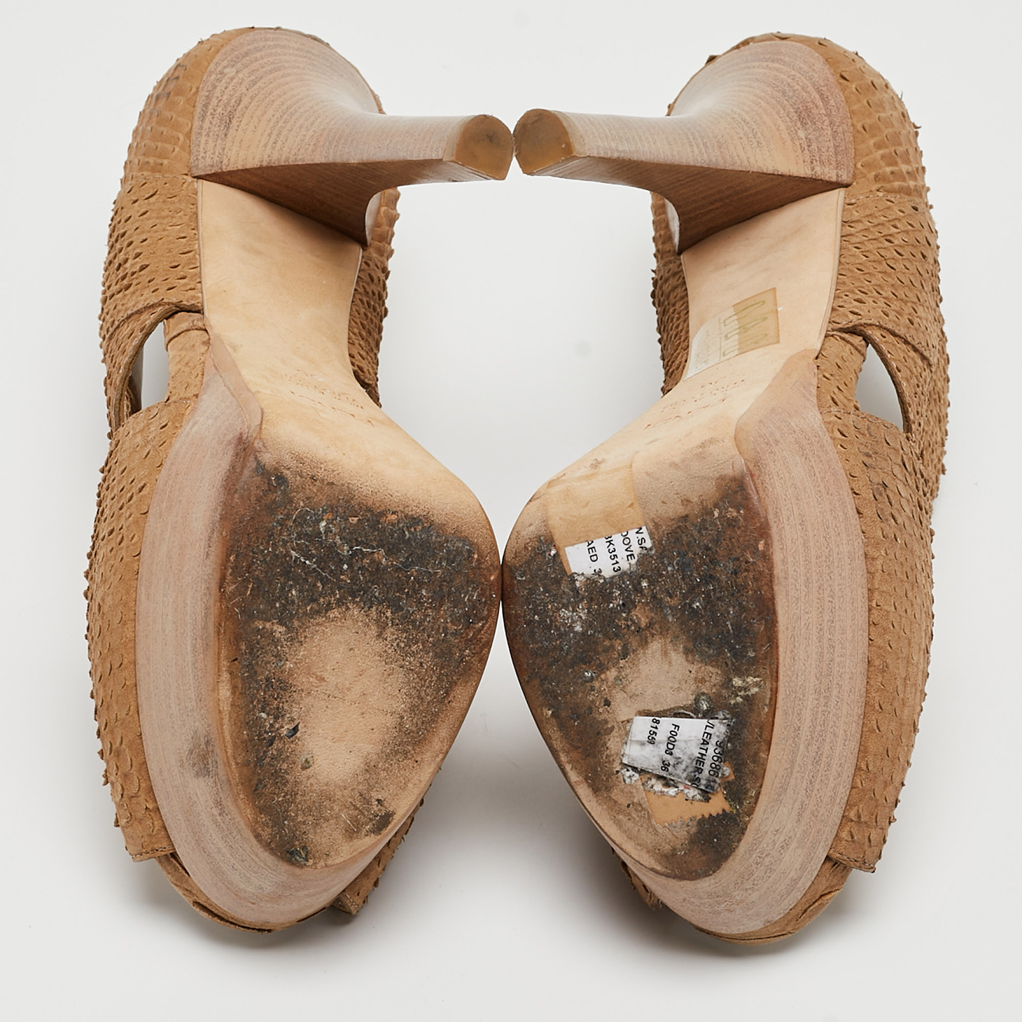 Fendi Brown Python Embossed Leather Peep Toe Pumps Size 36