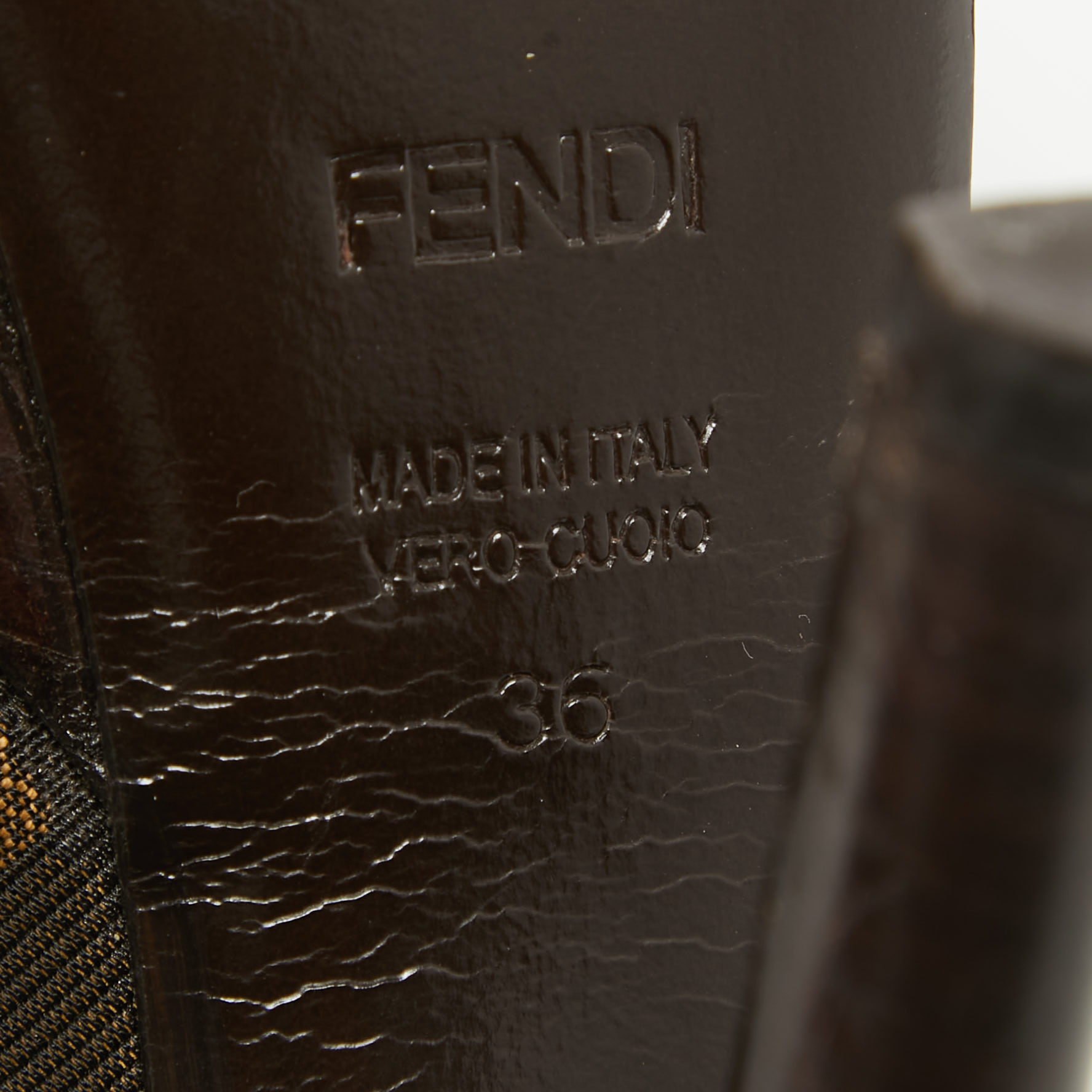Fendi Brown Zucca Canvas Fendista Peep Toe Slingback Pumps Size 36