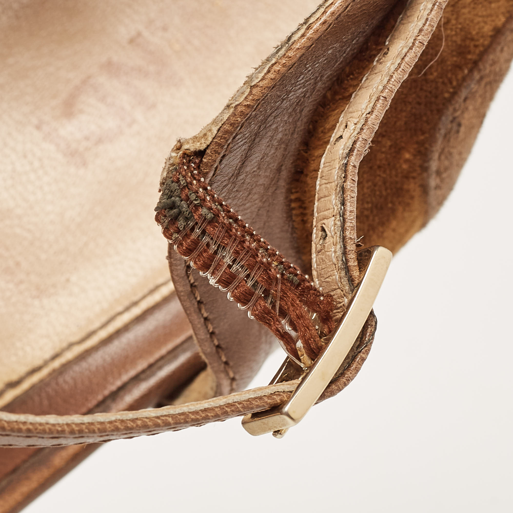 Fendi Beige/Brown Leather Velvet Ankle Strap Pumps Size 40