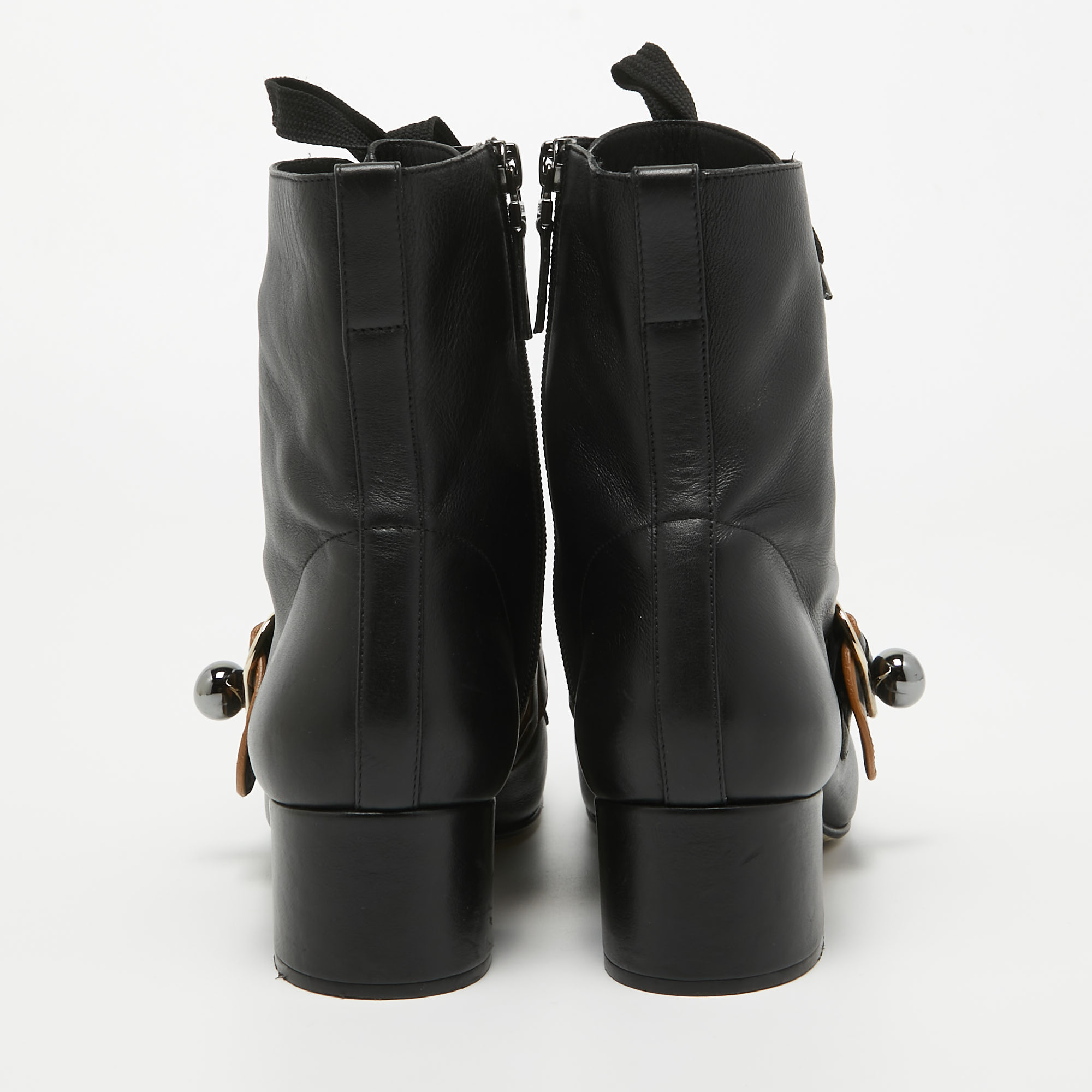 Fendi Black/Beige Leather FF Logo Ankle Boots Size 39
