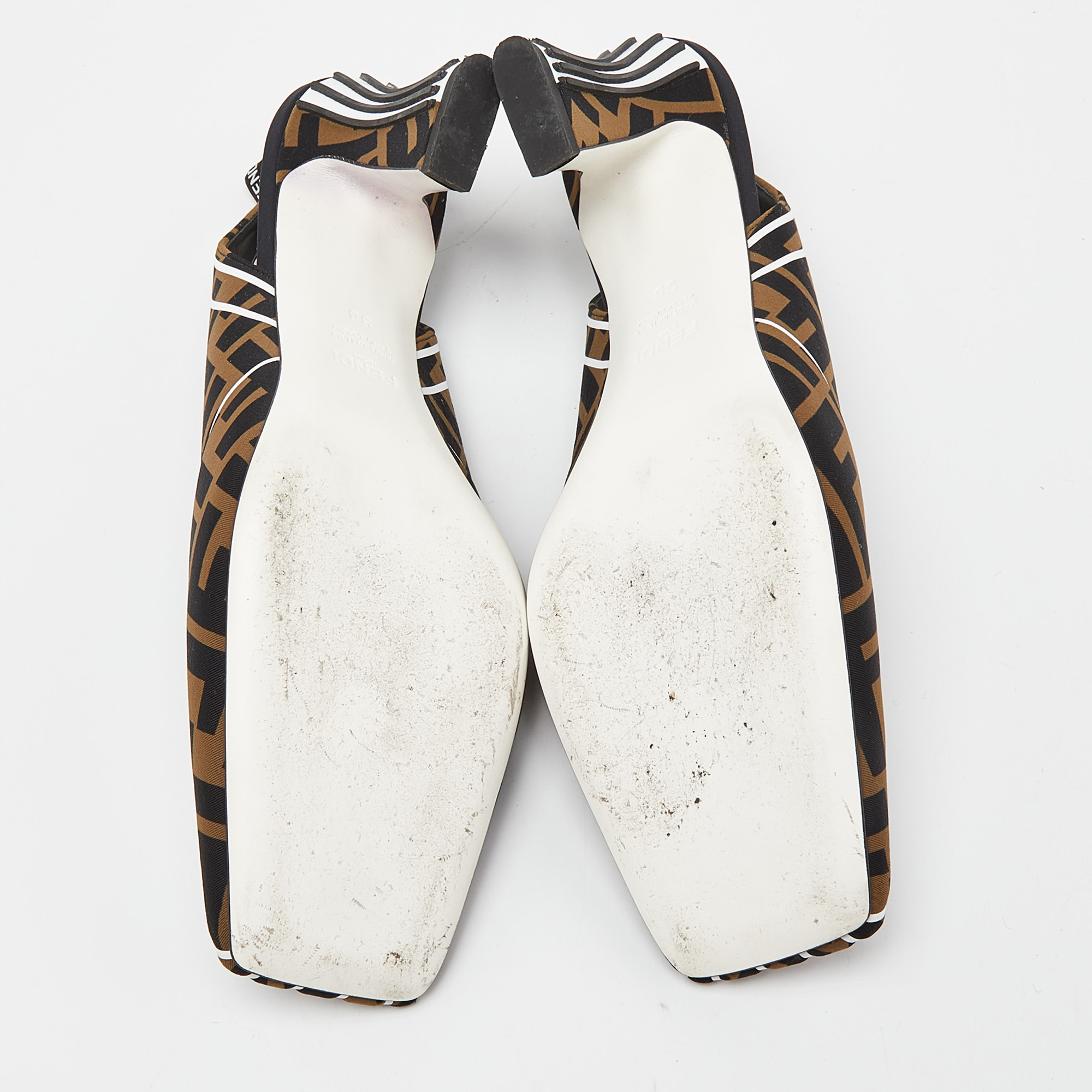 Fendi Multicolor Brown/Black Fabric Freedom FF Logo Slingback Sandals Size 38