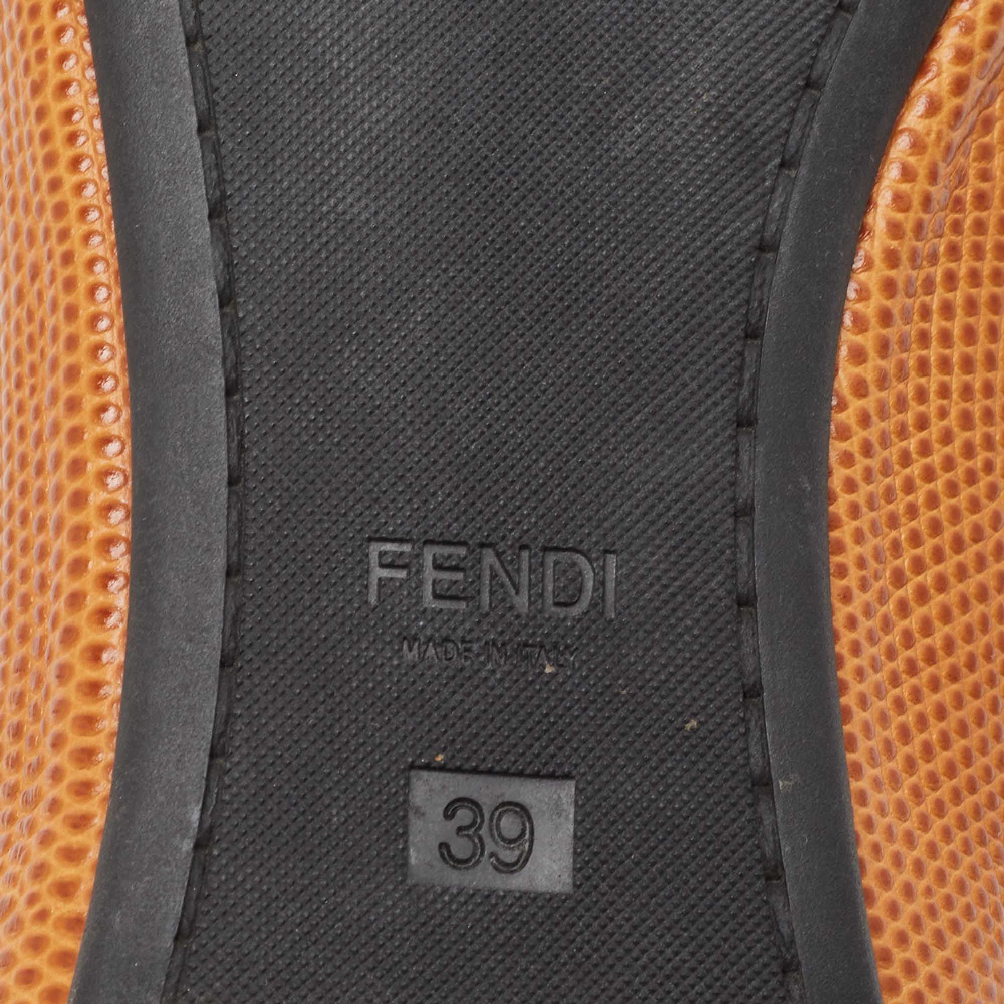 Fendi Brown Lizard Embossed Leather Buckle Detail Ballet Flats Size 39